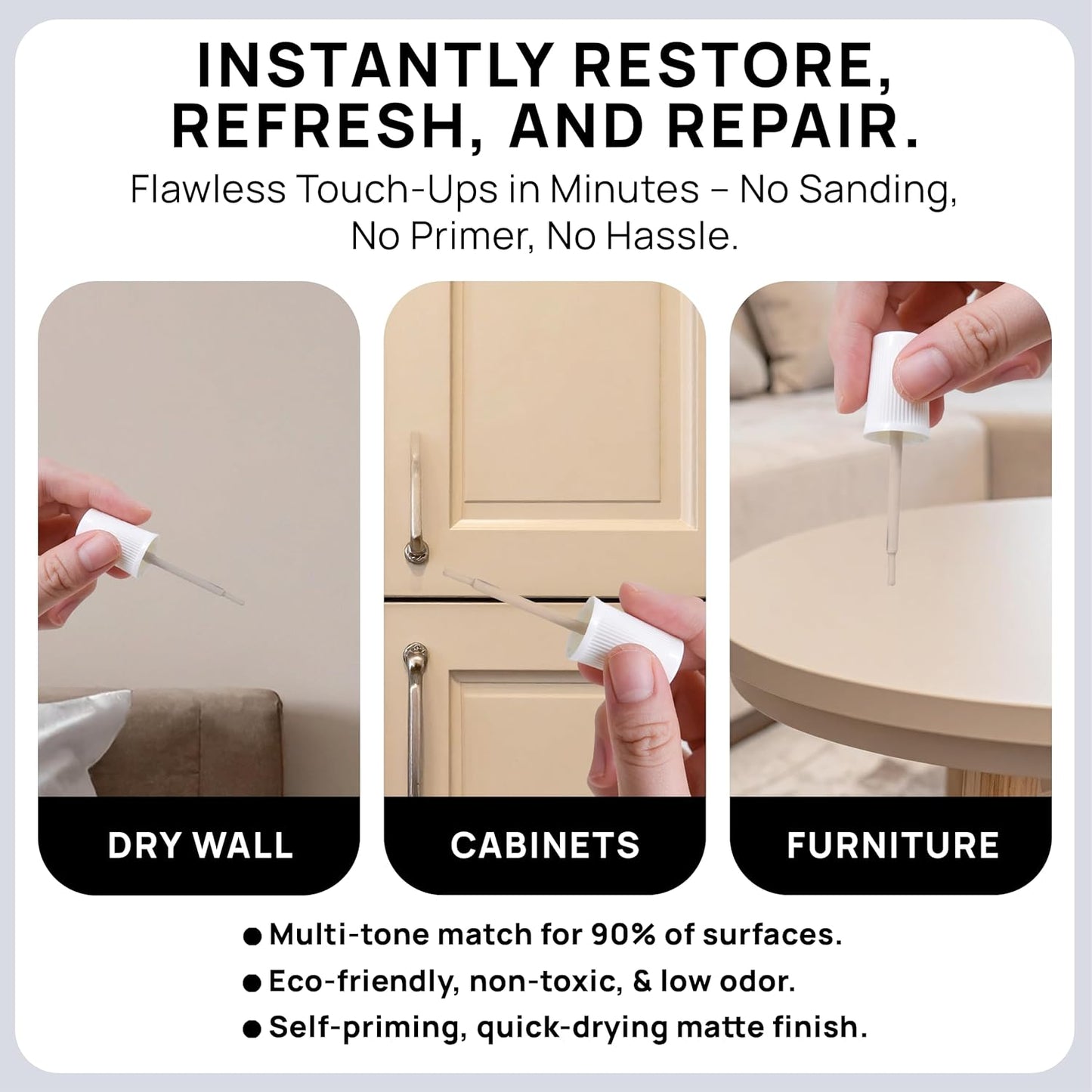 spot. Touch-Up Paint | Matte Finish for Cabinets, Walls, Doors & Furniture | Multi-Tone Beige Repair Kit | Quick-Dry, Self-Priming, Low-Odor, Eco-Friendly | No-Sanding or Primer Needed | 3 Pack