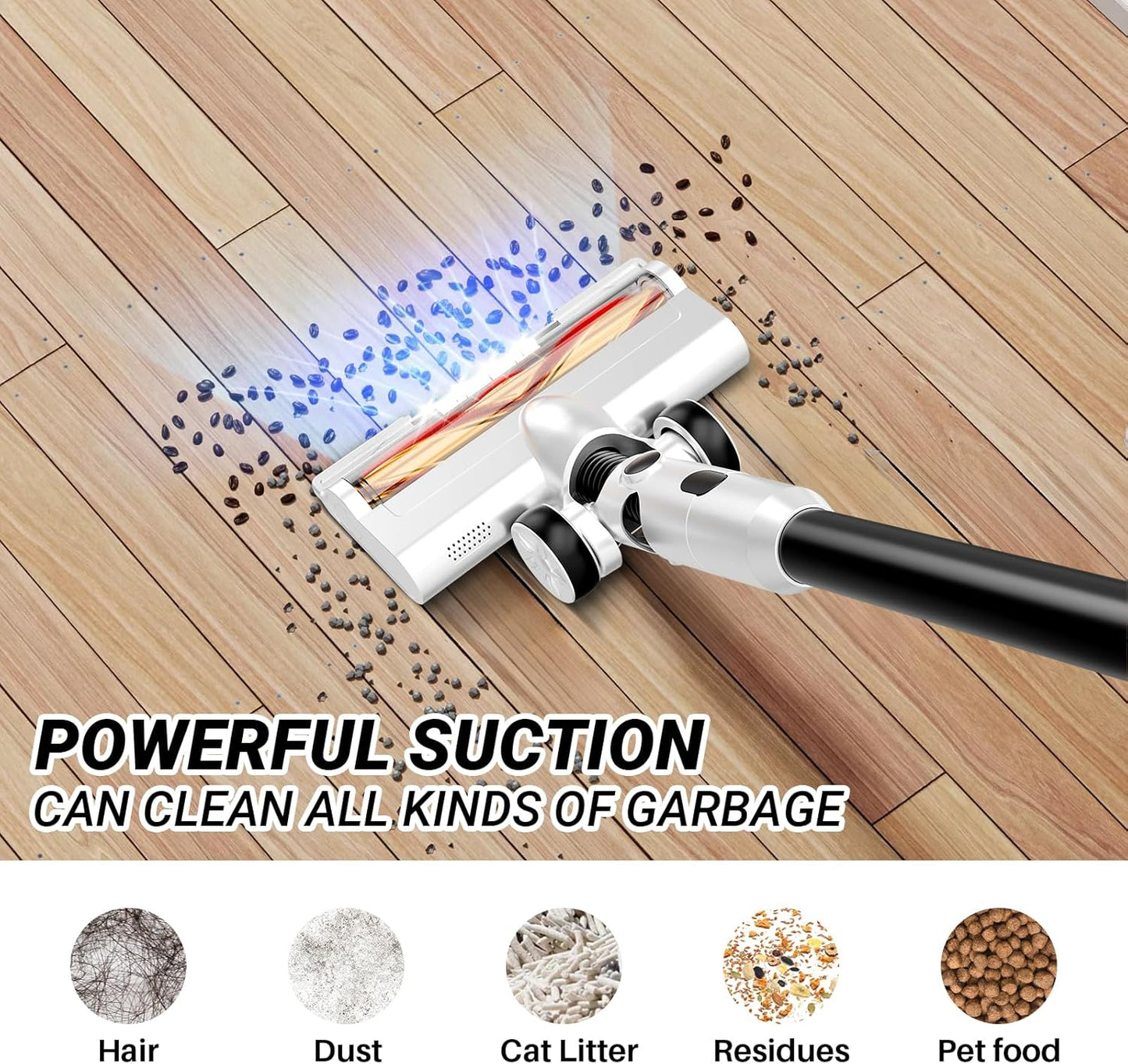 Cordless Vacuum Cleaner for Home, 8-in-1 Lightweight Stick Vacuum with 45Mins Runtime, Powerful Suction, Anti-Tangle, Rechargeable Cordless Vacuum for Hardwood Floor Carpet Pet Hair, W-N5