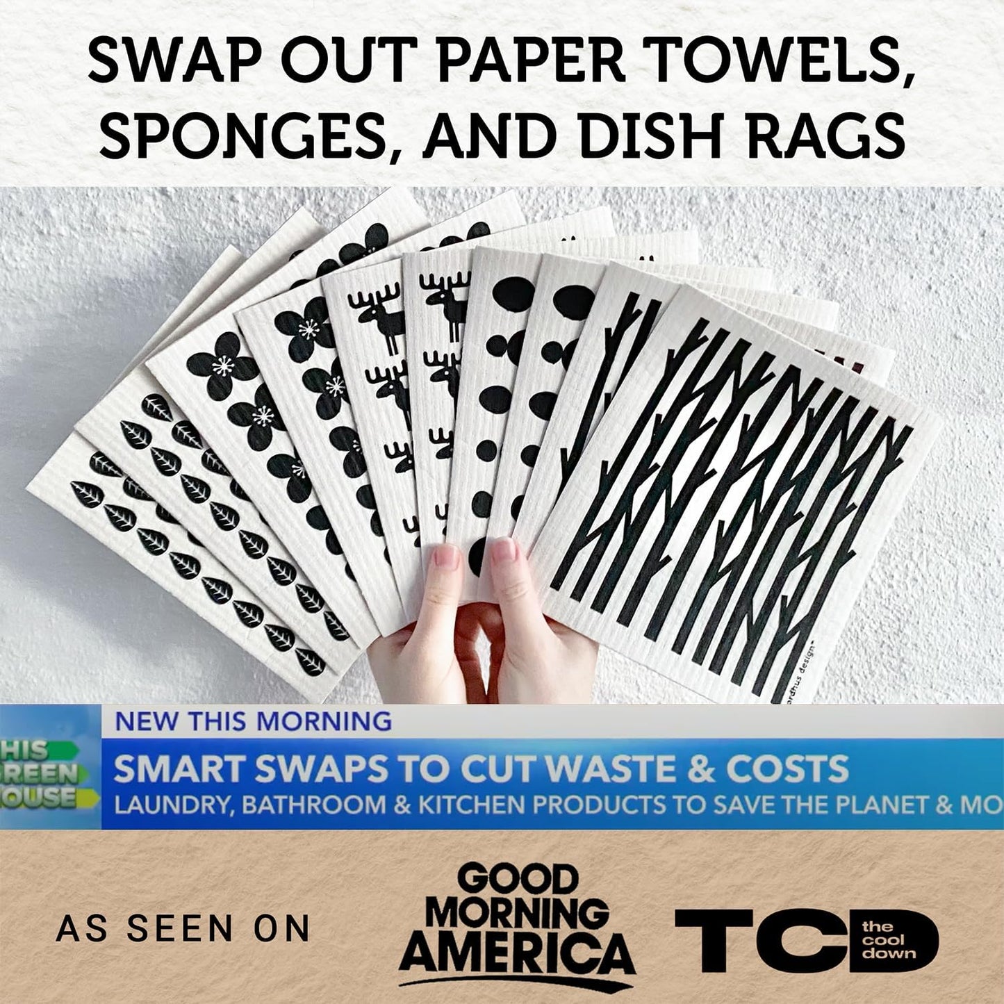 Nordhus Design Swedish Dishcloths, 10 Cloths, Made in Sweden - Reusable, Washable Cellulose Cotton Kitchen Cloths - Replace Paper Towels, Wipes, Sponges, Dish Rags