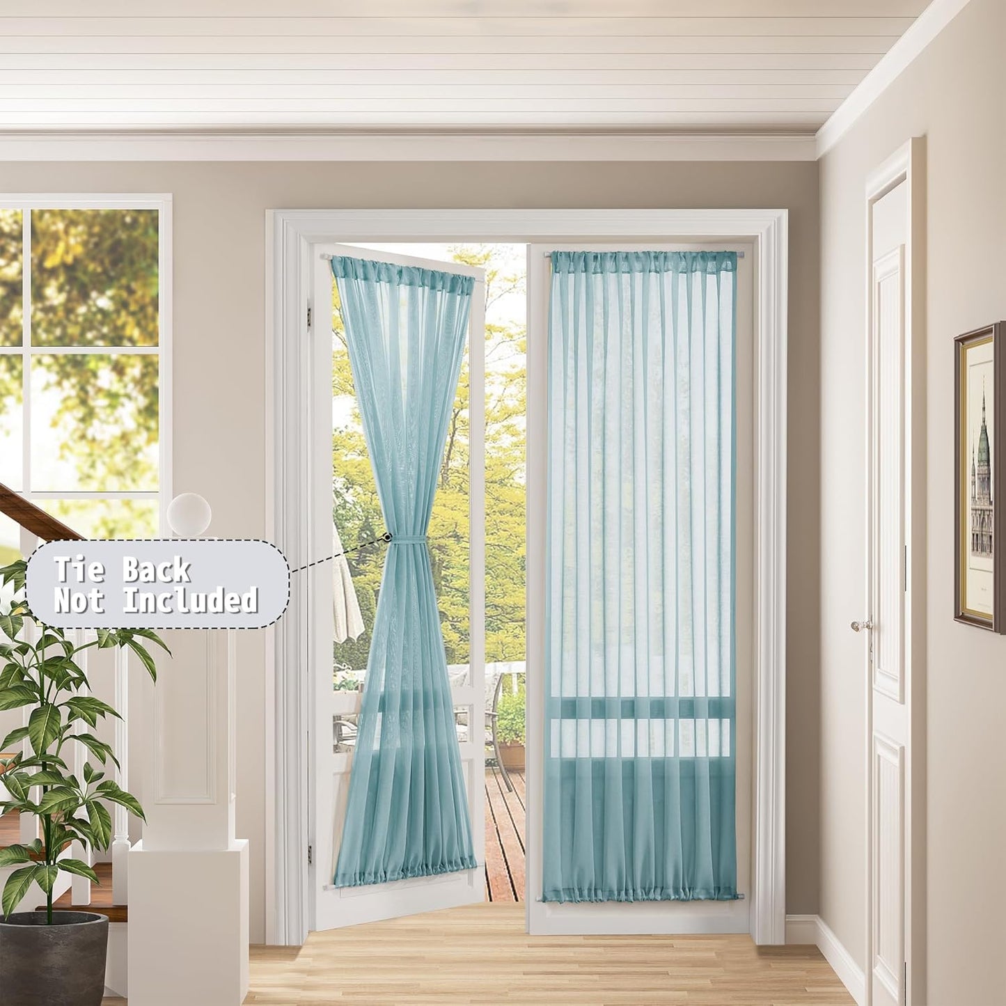 Tollpiz Sheer Door Curtains Closet Linen Textured Curtains Sheer Doorway Light Filtering Voile Rod French Door Pocket Curtain Patio Door, 25 x 72 inches Long, Dusty Blue, Set of 1 Panel