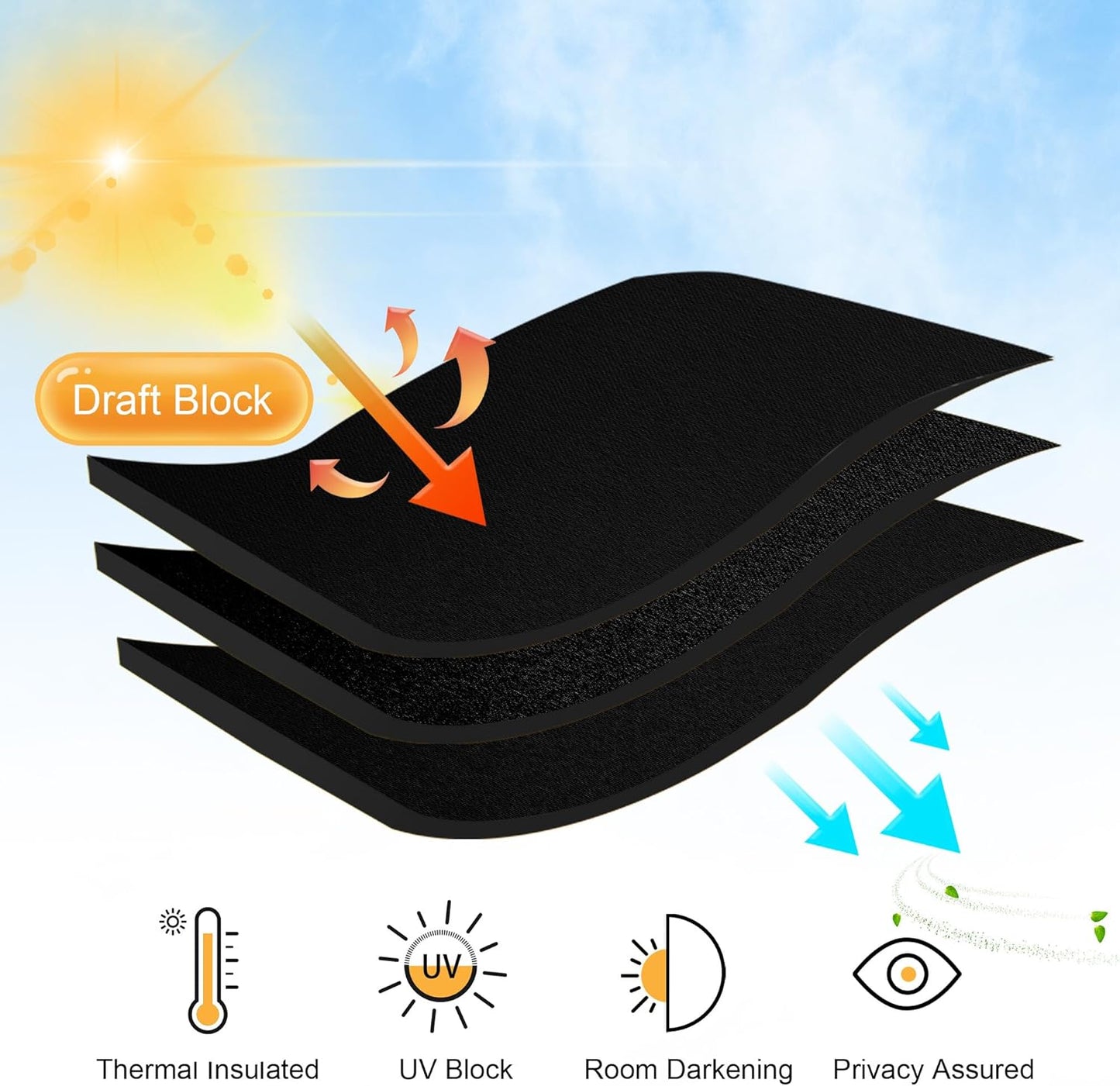 RYB HOME Blackout Curtains for Living Room, Back Tab & Rod Pocket Top Insulating Window Decor for Bedroom Dining Sliding Glass Door Home Office, W 62 x L 84, Black, 2 Panels