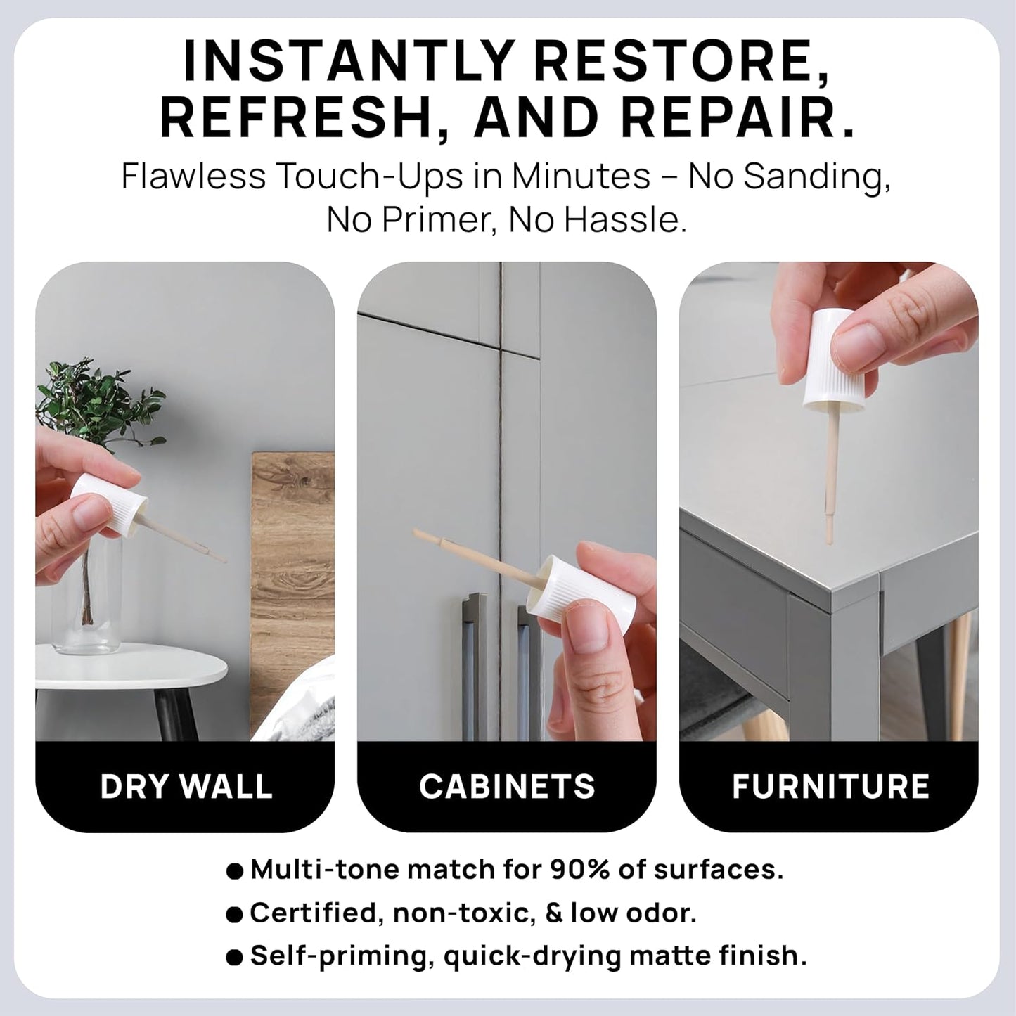 spot. Touch-Up Paint | Matte Finish for Cabinets, Walls, Doors & Furniture | Multi-Tone Gray Repair Kit | Quick-Dry, Self-Priming, Low-Odor, Eco-Friendly | No-Sanding or Primer Needed | 3 Pack
