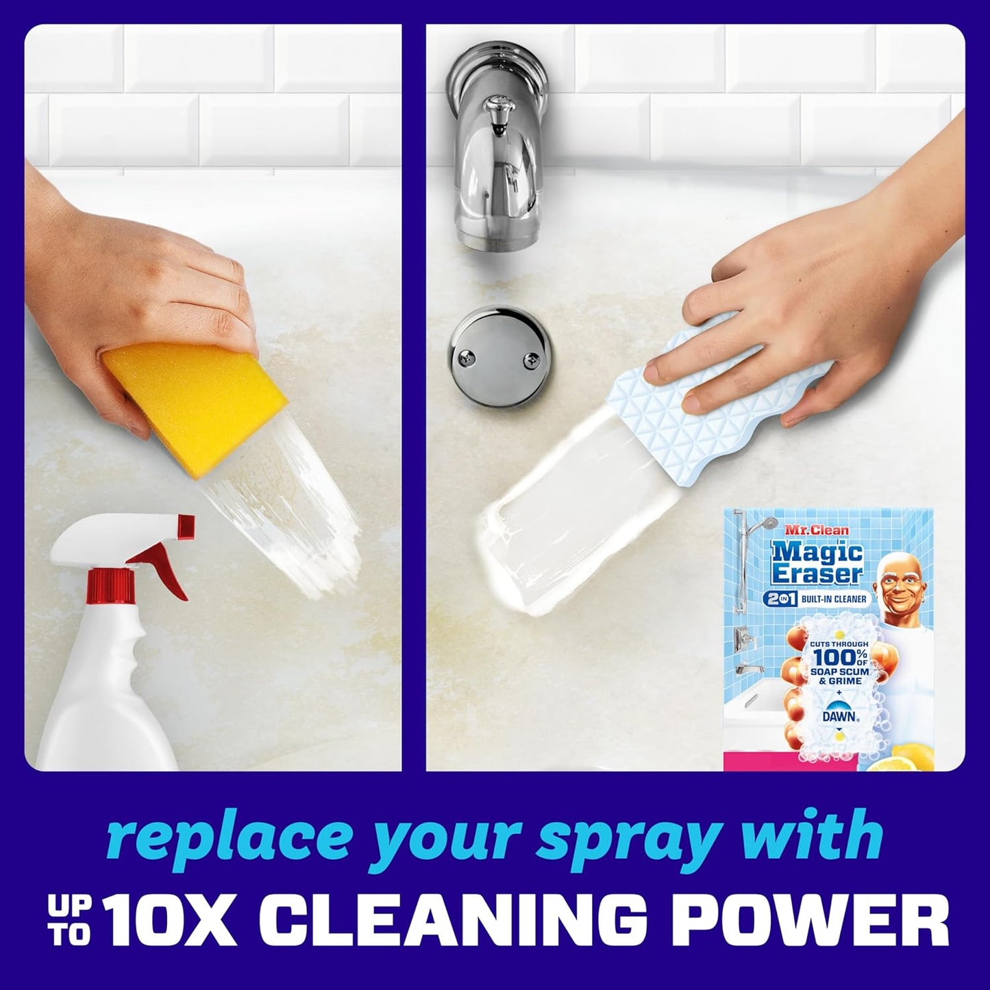 Mr. Clean Magic Eraser Sponge, Bathroom Cleaner, Soap Scum Shower & Tub Cleaner, 2 in 1 Bath, 7ct