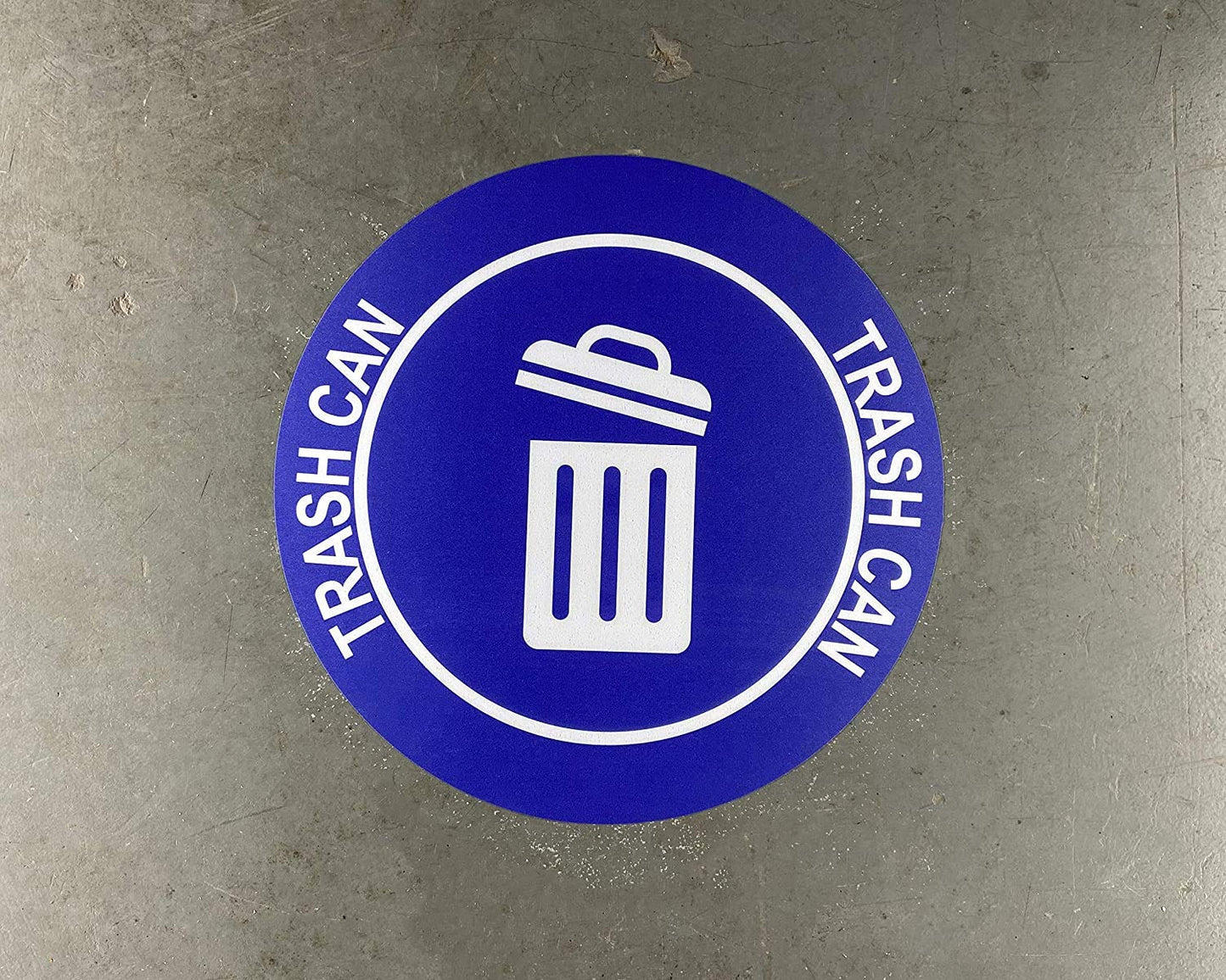 "Trash Can" Durable Laminated Vinyl Floor Sign- Sign by Graphical Warehouse- 5S Safety and Security Signage, Visual Communication Tool (38", Blue/White)