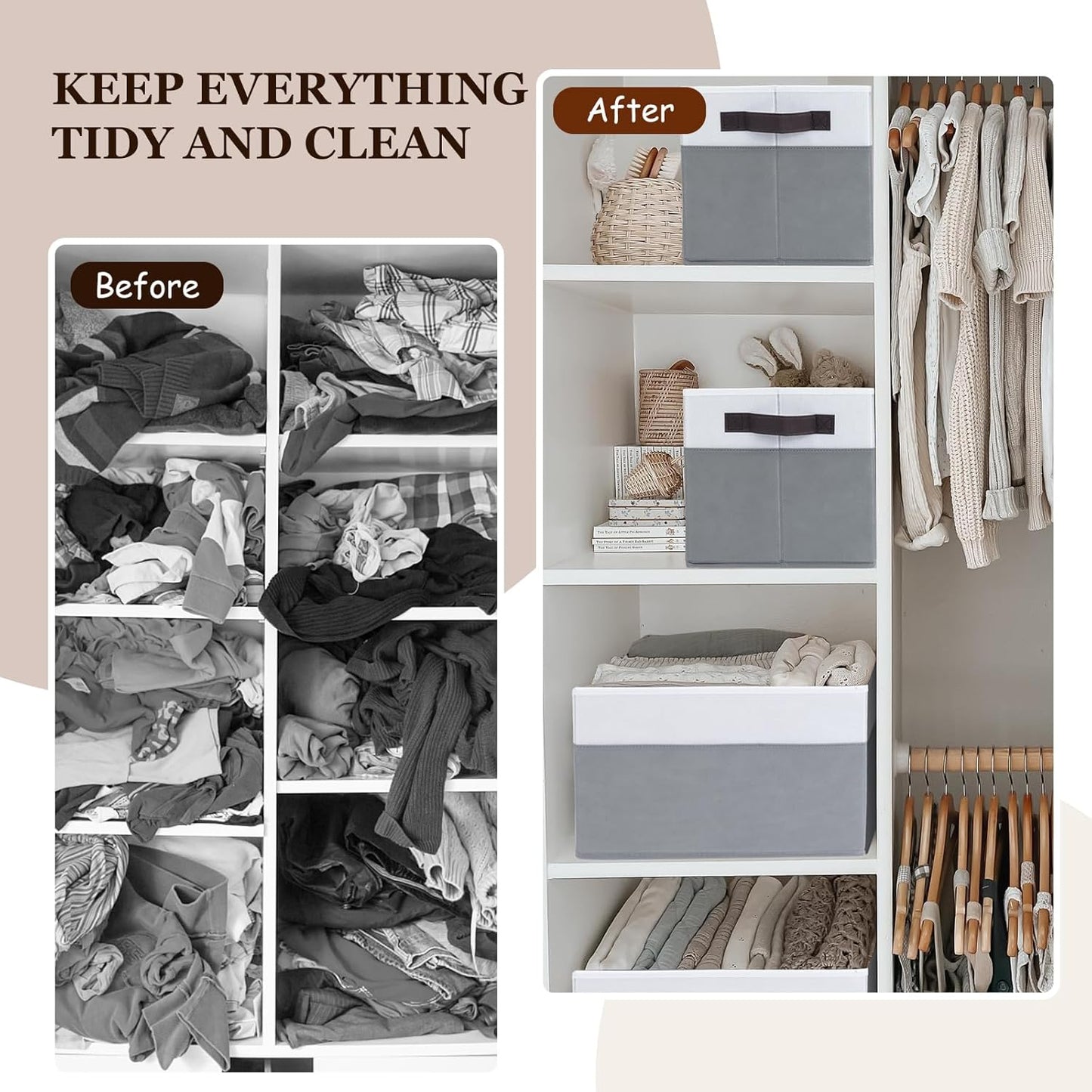 4 Pack Large Closet Storage Baskets Bins for Shelves | Fabric Closet Organizers and Storage with Handles Home Organization | Decorative Collapsible Baskets for Organizing Clothes Toy Nursery 14"x10"