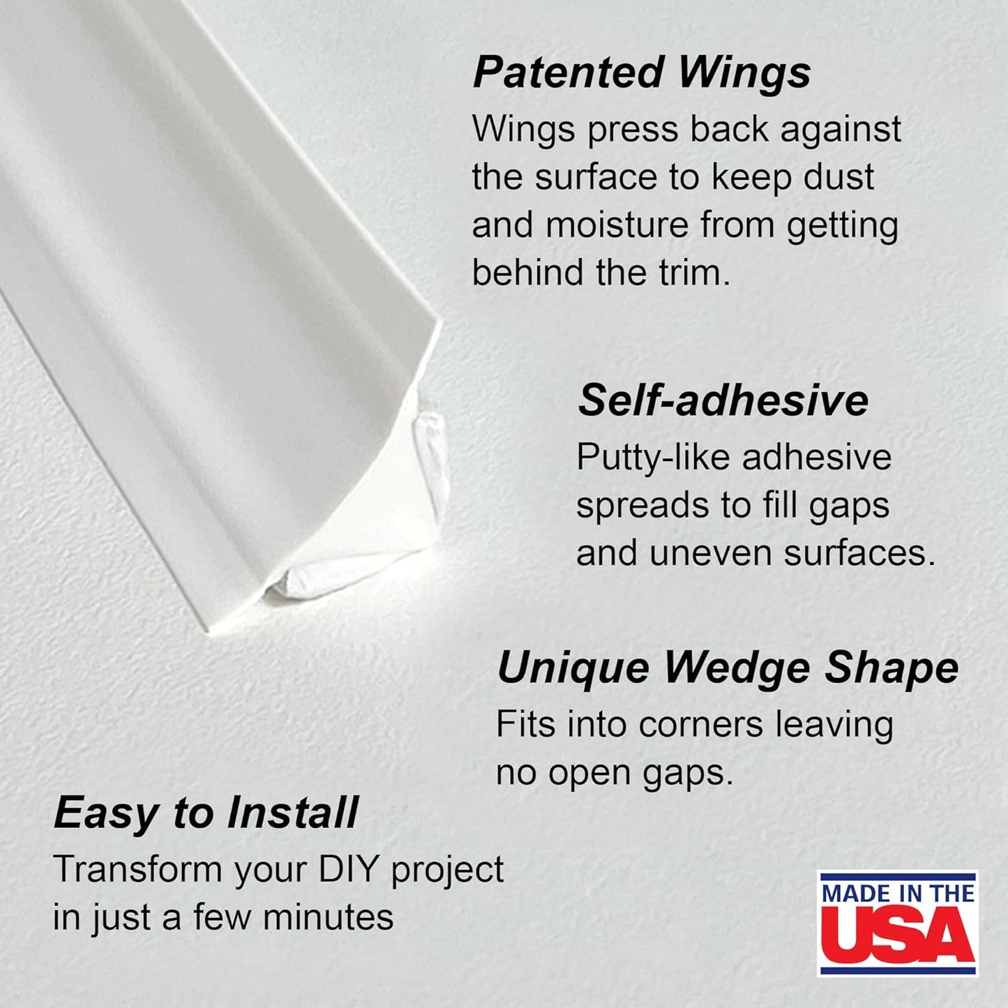 InstaTrim New & Improved Self-Adhesive Caulk Trim, 1/2" x 10', 2-Pack, Flexible, Waterproof, Stain Resistant for Bathroom, Floors, Walls, DIY Project, White