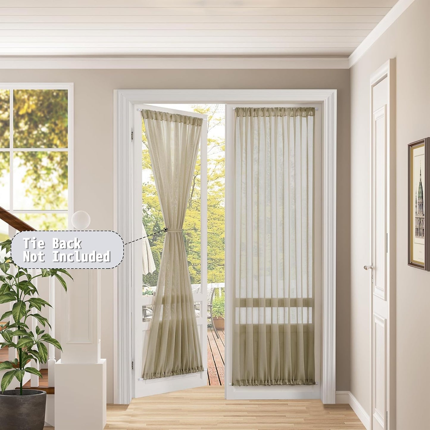 Tollpiz Sheer Linen Textured Curtain Sheers Doorway Light Filtering Voile French Door Rod Pocket Curtains Patio Glass Door, 25 x 80 inches Long, Taos Taupe, Set of 1 Panel