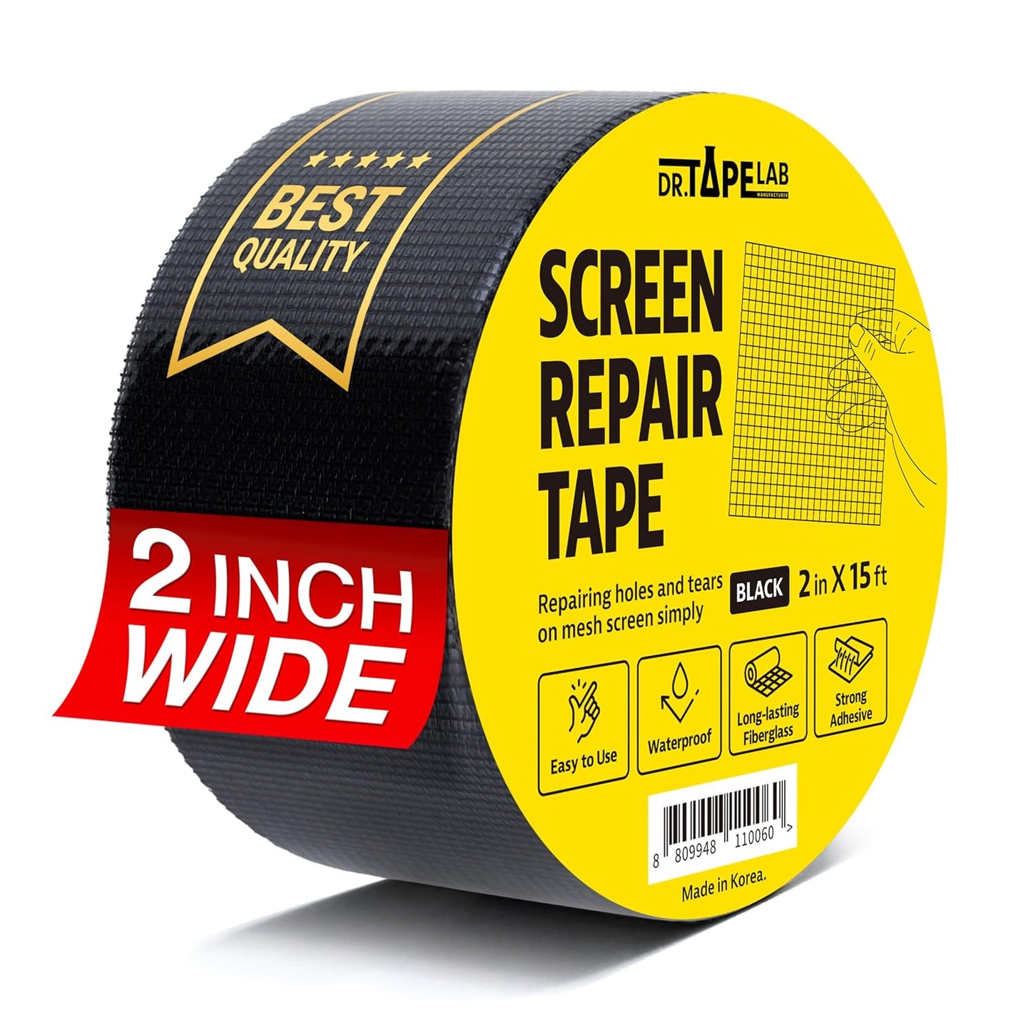 Black Window Screen Repair Tape, 2 in X 15 FT, Screen Repair Kit for Windows or Doors, Strong Adhesive Patch Kit Fiberglass Mesh Tape