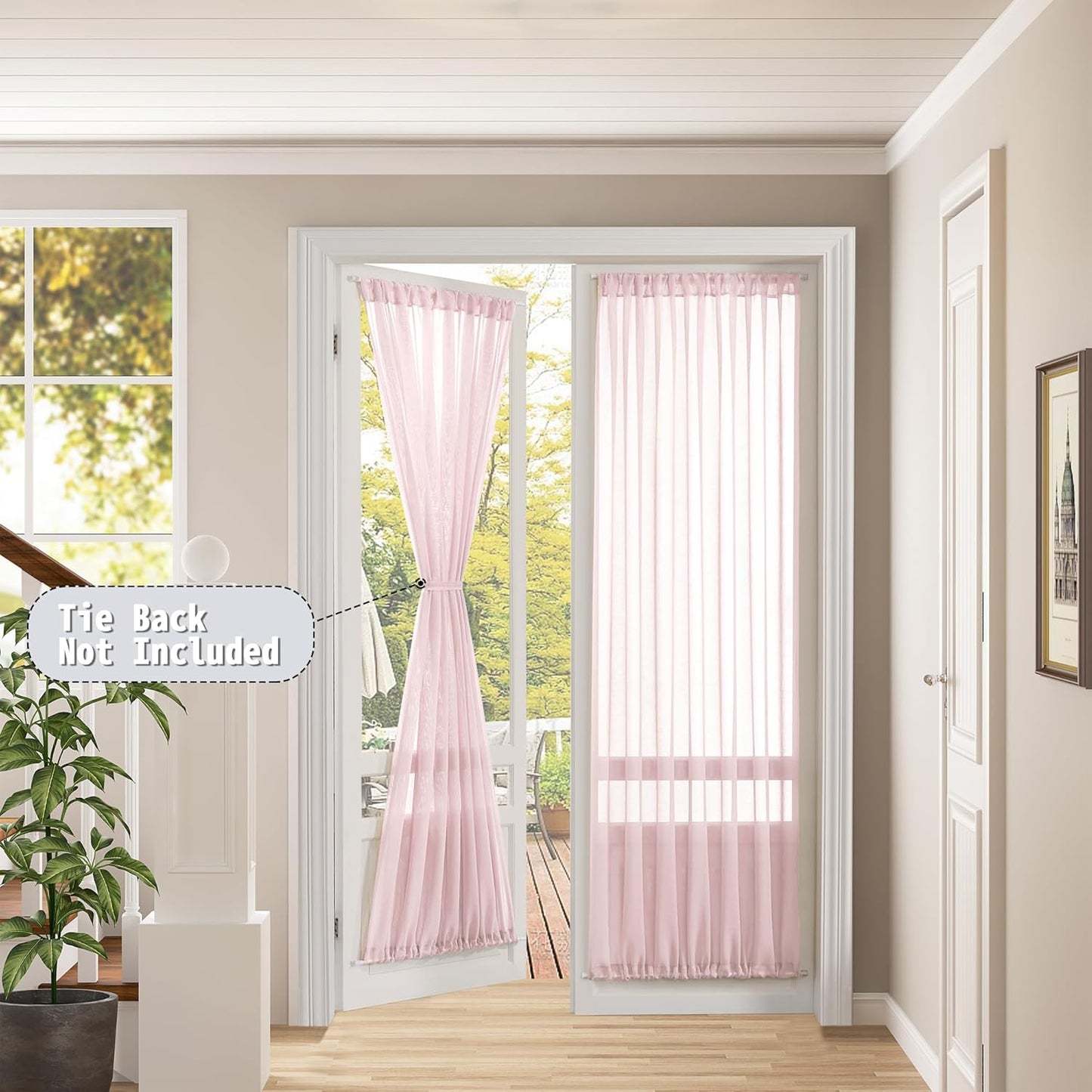 Tollpiz Sheer Door Curtain Closet Linen Textured Curtains Sheer Doorway Light Filtering Voile Patio Glass Door Rod Pocket Curtain French Door, 54 x 72 inches Long, Pink, Set of 1 Panel