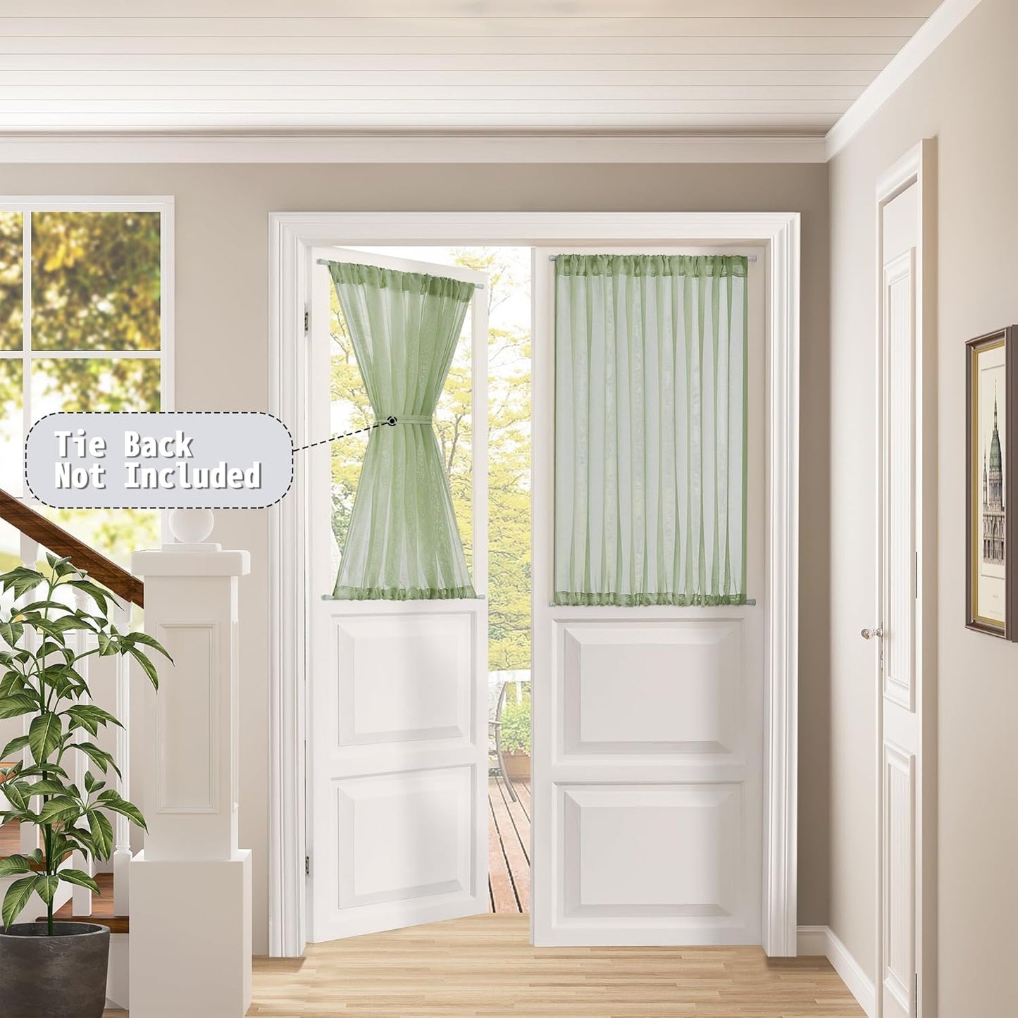 Tollpiz Small Sheer Door Curtain Closet Linen Textured Curtain Sheers Doorway Light Filtering Voile French Door Rod Pocket Curtains Patio Door, 25 x 40 inches Long, Sage Green, Set of 1 Panel