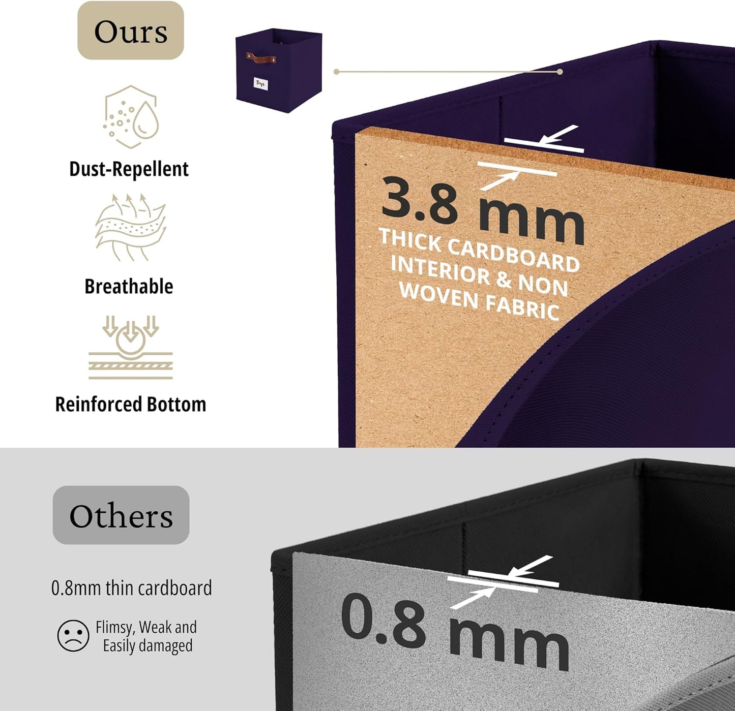 DECOMOMO Storage Bins, Cube Storage Bin with Labels, Fabric Storage Cubes for Shelves (10.5" x 11" / 6pcs, Deep Purple)