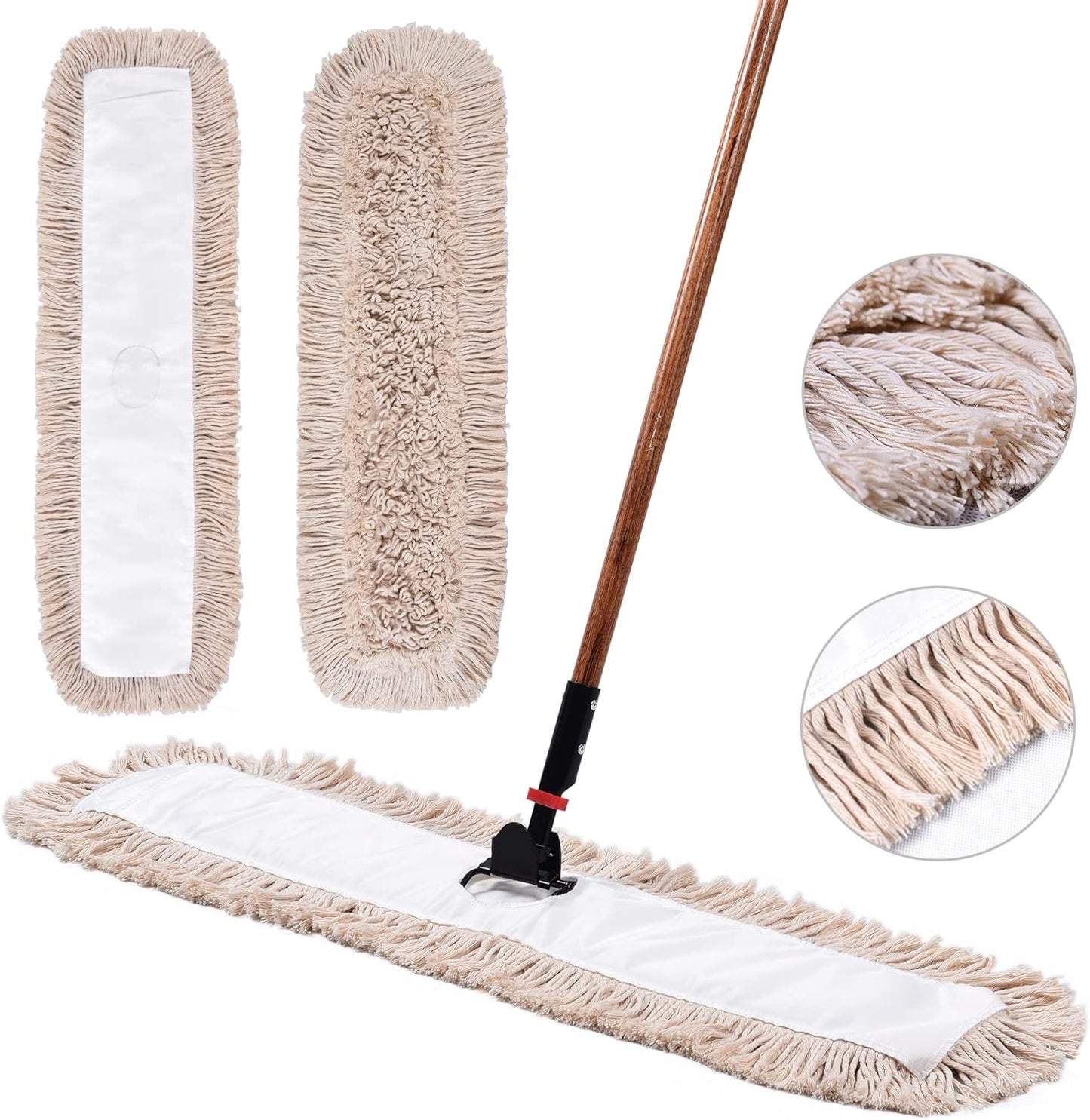 Matthew Cleaning 24'' Cotton Dust Mop Refill Washable Thick Tufted Replacement Heads for Residential & Commercial Use Fit All 24'' Dust Mop Frames, Hardwood, Laminate, Concrete Floors 3 Pack