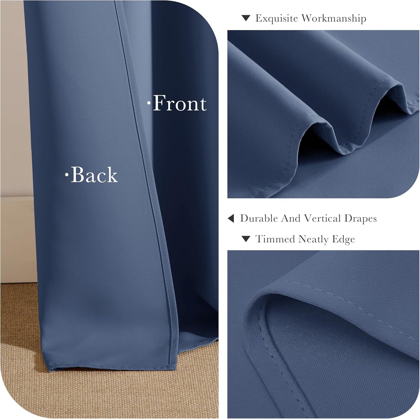 PONY DANCE Stone Blue Blackout Curtains for Living Room 94 Inches Long 2 Panels Set, Room Darkening Thermal Insulated Solid Drapes for Bedroom Cabin Sliding Glass Door, W 55 x L94