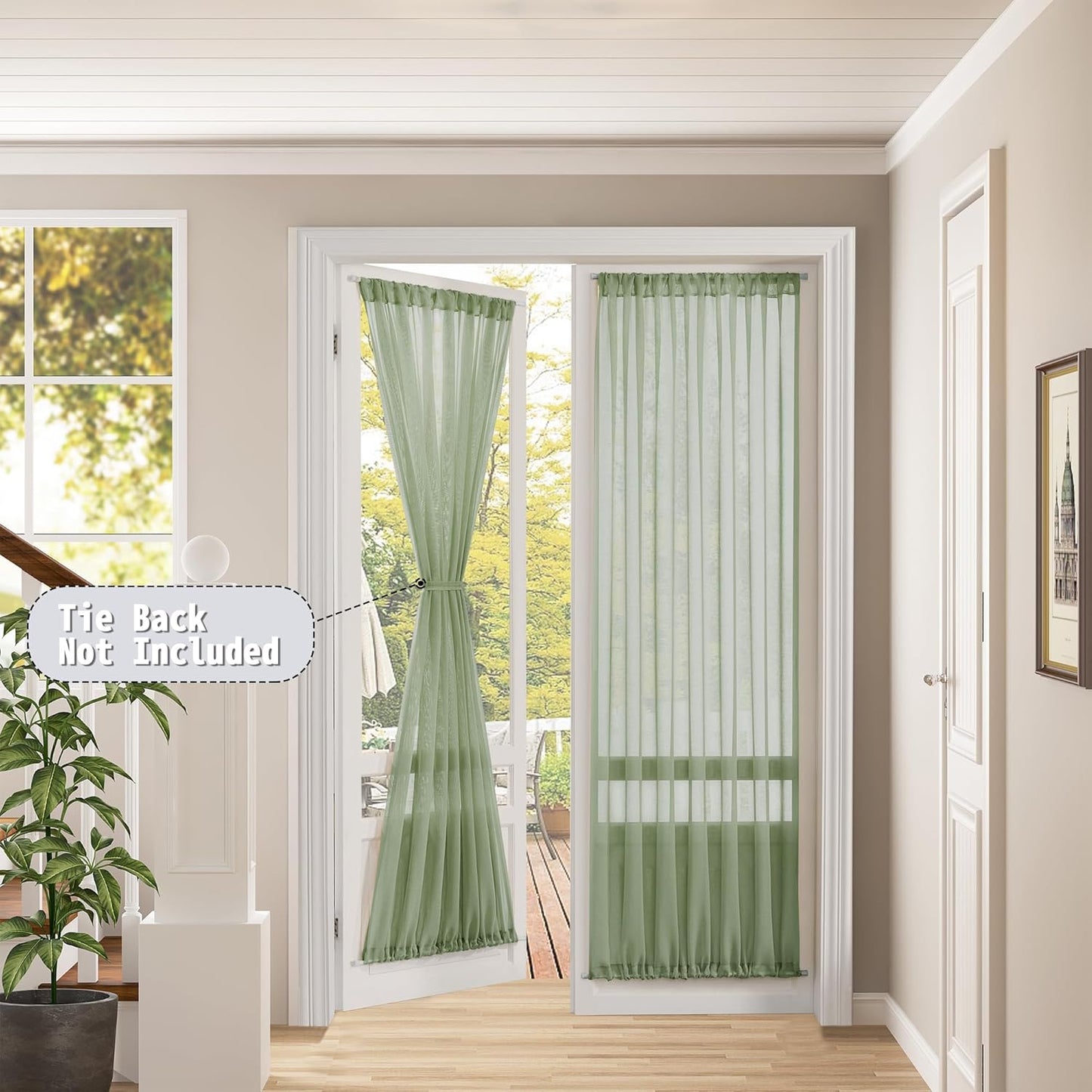 Tollpiz Sheer Door Curtain Closet Linen Textured Curtain Sheers Doorway Light Filtering Voile French Door Rod Pocket Curtains Patio Door, 25 x 80 inches Long, Sage Green, Set of 1 Panel