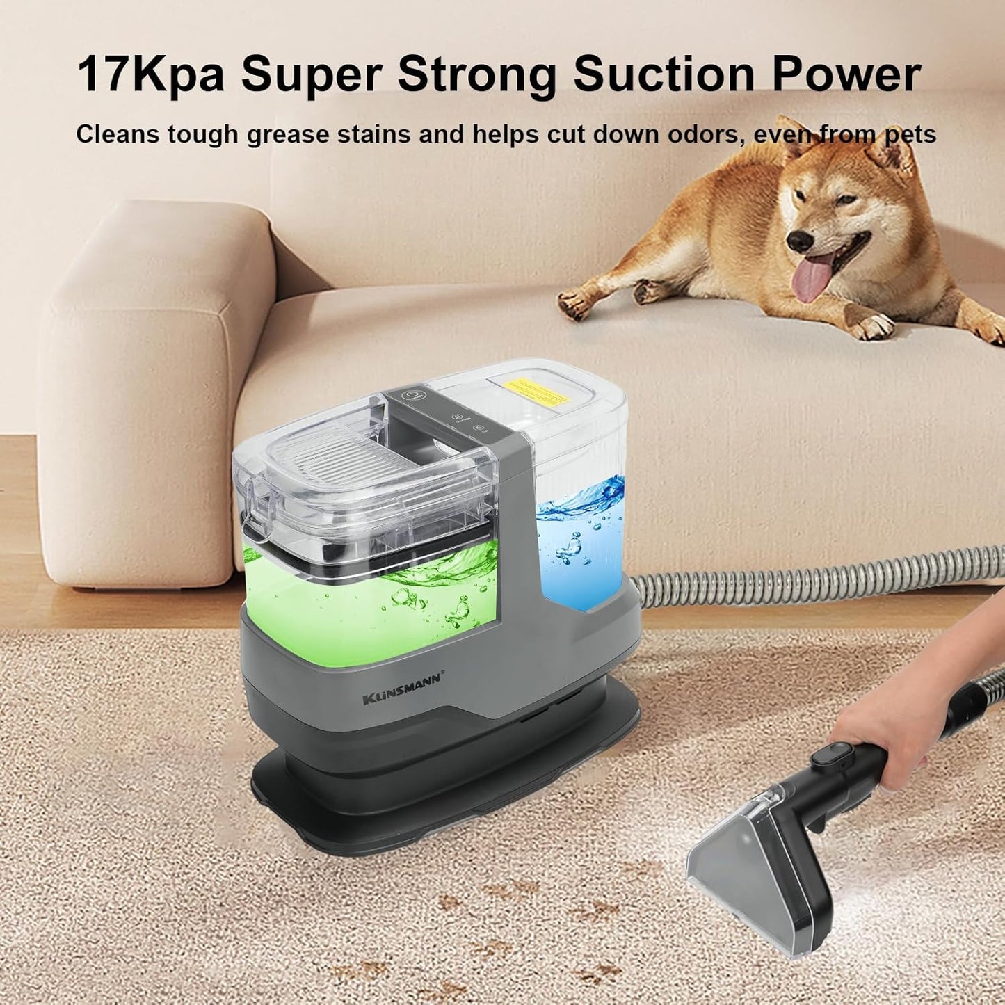 Portable Carpet and Upholstery Cleaner Machine, Deep Cleaning Carpet Shampooer and Multi-Stain Spot Cleaner for Pets, Sofa, Couch, Rug, Car Seat, Stairs & Furniture(Grey)