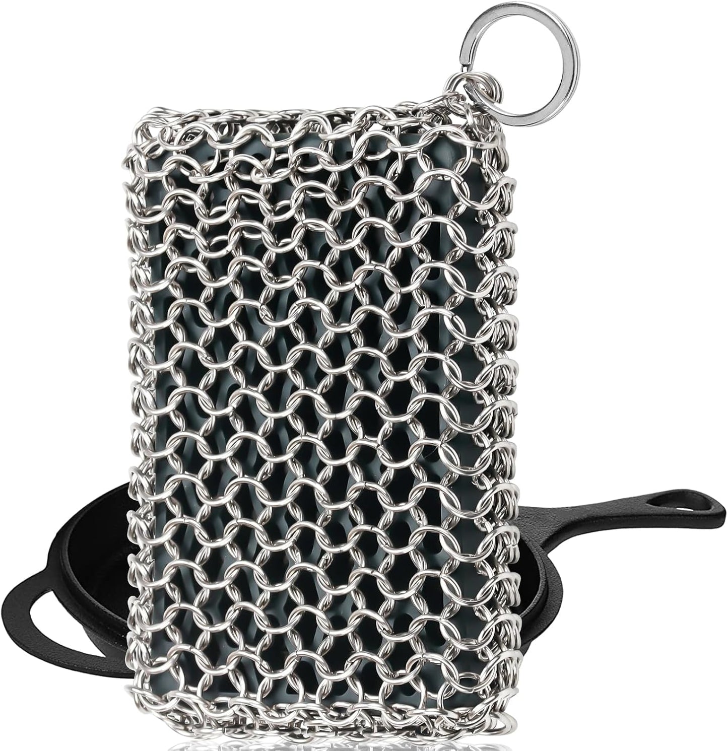 Herda Chain Mail Cast Iron Cleaner Scrubber,316 Chainmail Pan Scrubber Metal Cleaning Brush, Pad, Sponge Scraper to Clean Skillet,Dutch Oven, Wok,Grill Griddle,Chain Link Scrub Brush Pot Care Kit