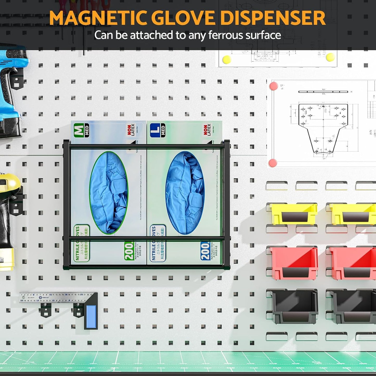 THYGIFTREE Magnetic Glove Holder for 2 Boxes, Wall Mount Metal Rubber Latex Disposable Gloves Tissue Dispenser for Toolbox Garage Workshop Kitchen Fridge