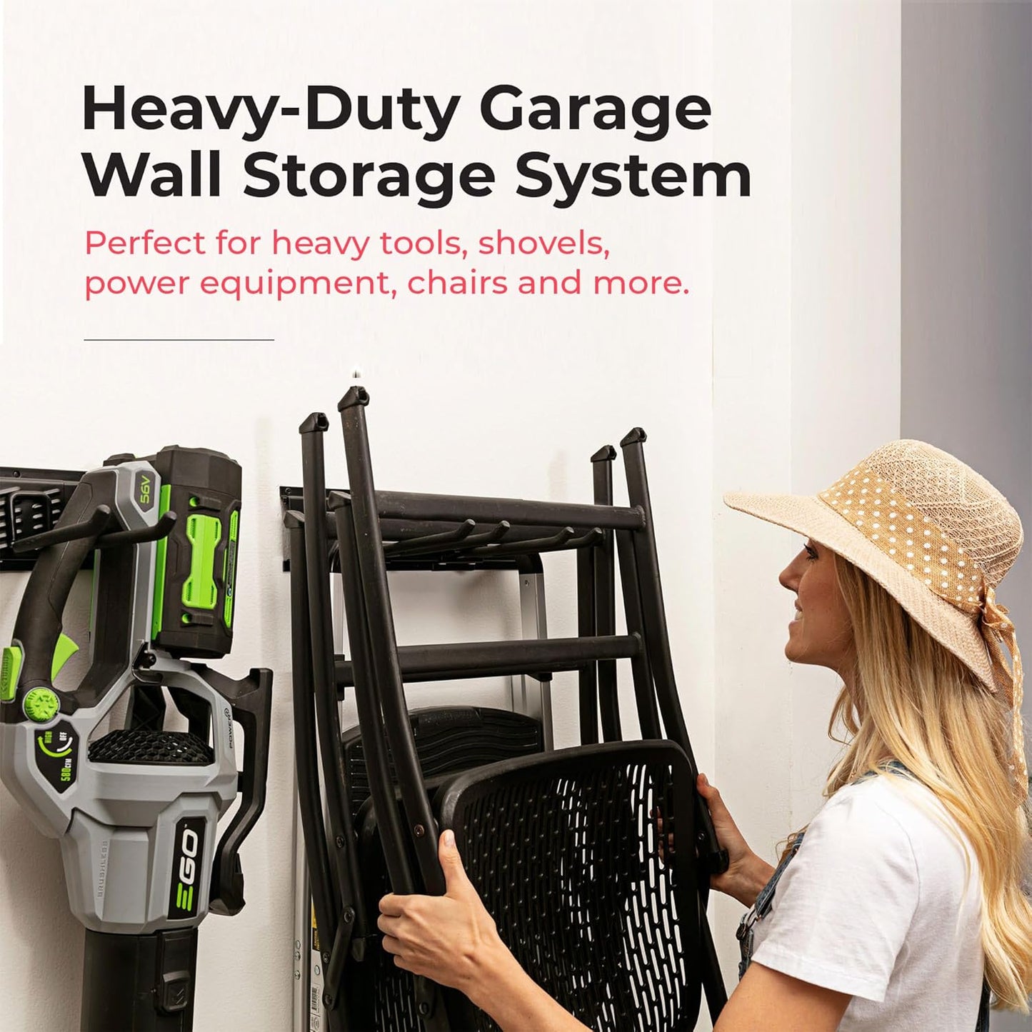 Heavy-Duty Garage Wall Storage System | Wall Mounted Tool Organizer Rack with Shelving | 10-Piece Mounting Kit | Includes 4x10” Double-Layered Hooks & 2x16.5” Floating Utility Shelves