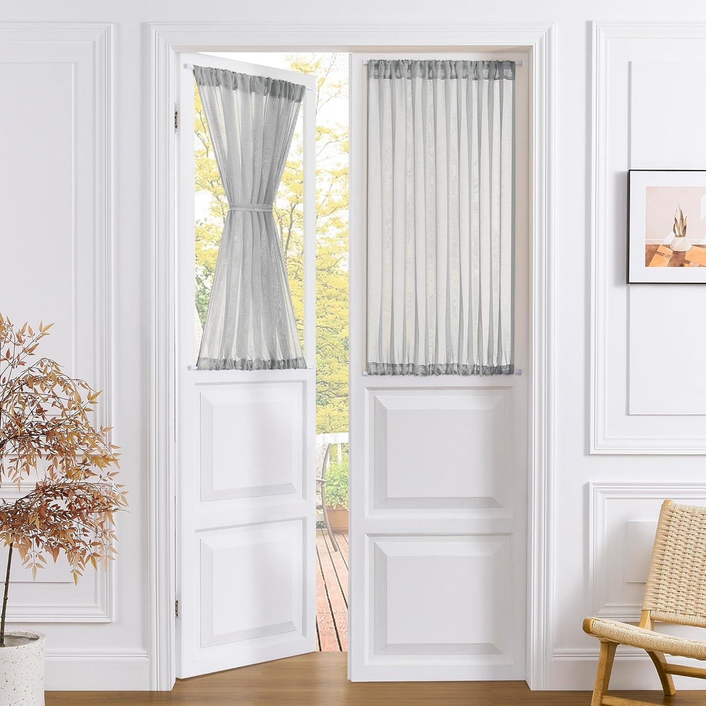 Tollpiz Short Sheer Door Curtains Closet Linen Textured Curtains Sheer Doorway Light Filtering Voile Patio Glass Door Rod Pocket Curtain French Door, 54 x 40 inches Long, Silver Grey, Set of 1 Panel