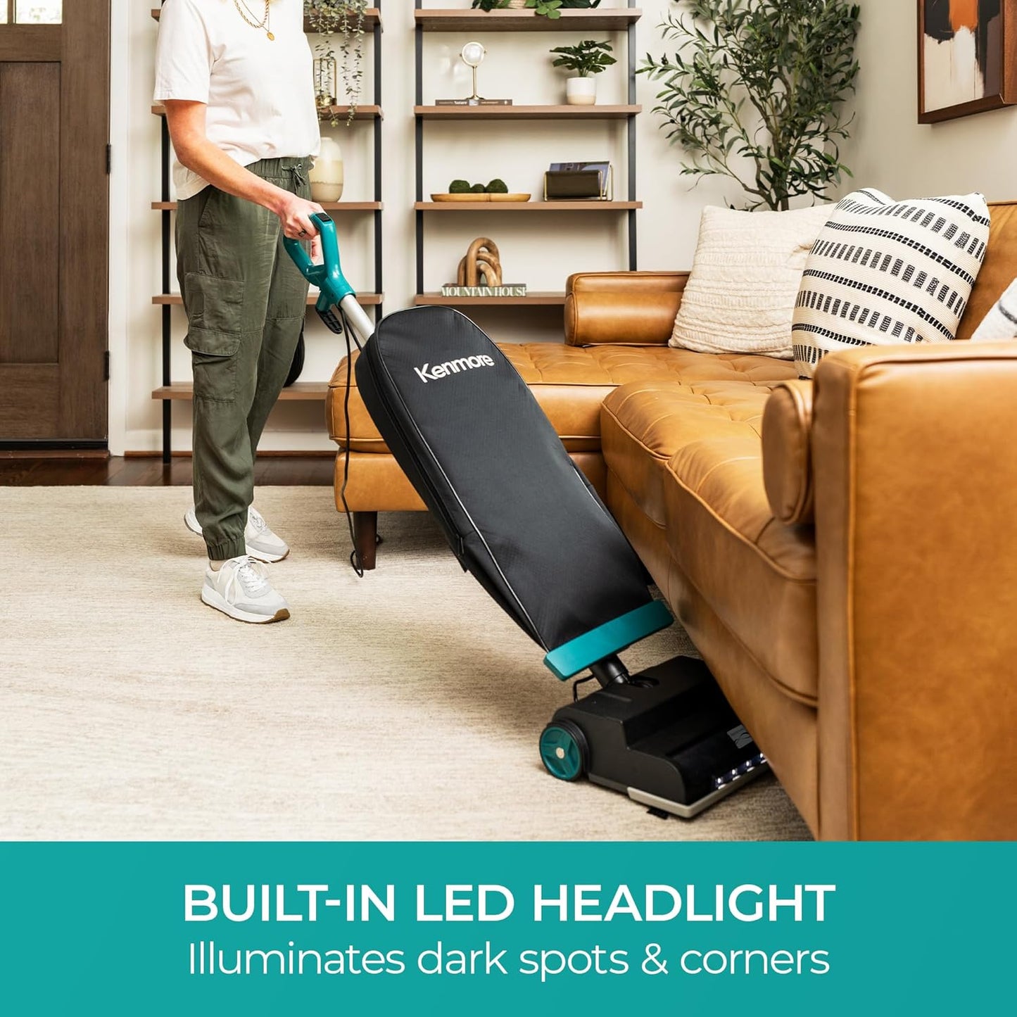 Kenmore BU1001 B200 Series Commercial Vacuum Cleaner Lightweight 14L Capacity Bagged Upright Vac with LED Headlight and 2-Speed Setting Powerful Suction for Pets, Carpets & Hard Floor