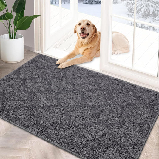 FONEYI Indoor Door Mat, Entrance Rug 24" x 36" Non-Slip Rubber Backing, Machine Washable Entry Rug, Low Profile Absorbent Dirt Trapper Doormat Inside Floor Mats for Entryway, Grey