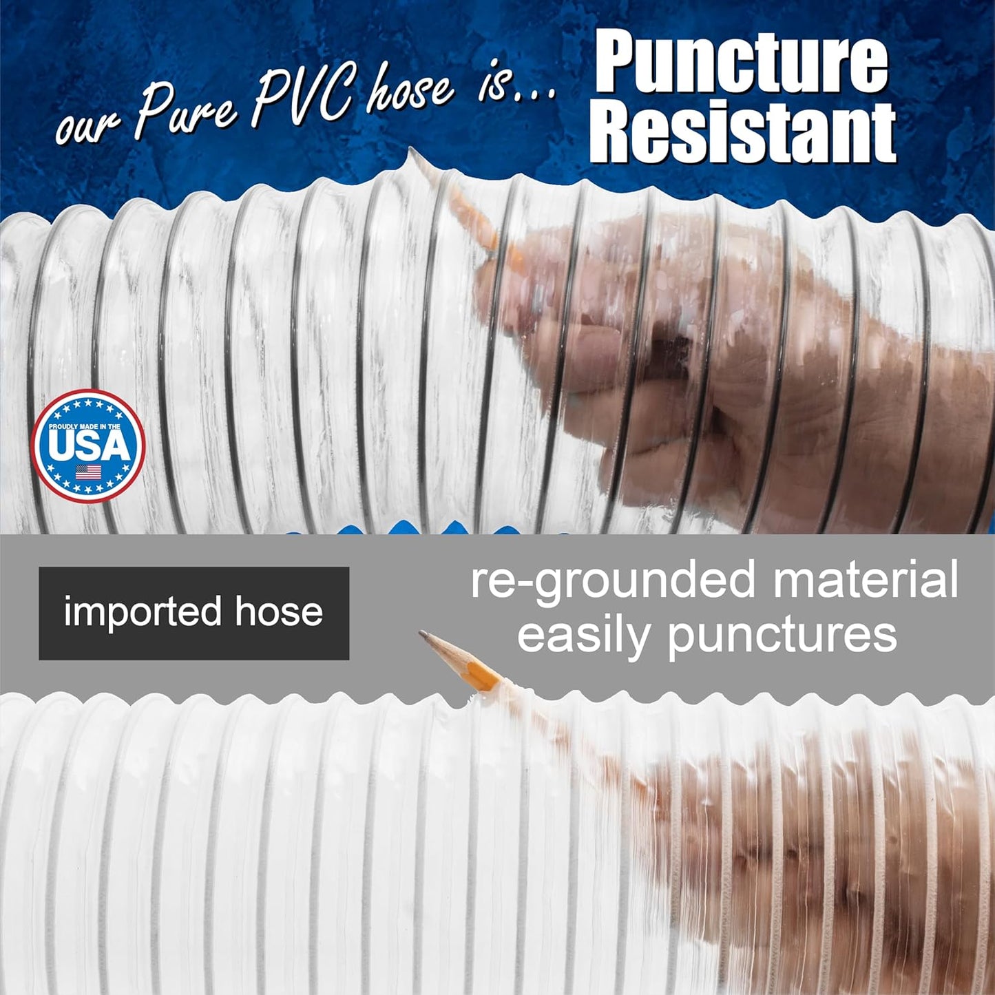 PVC Dust Collection Hose w/4 Thumbscrew Clamps, Puncture Resistant, Carbon Steel Wire, Clear Flexible PVC Dust Collector Hose, Proudly Made in USA (4" x 10')