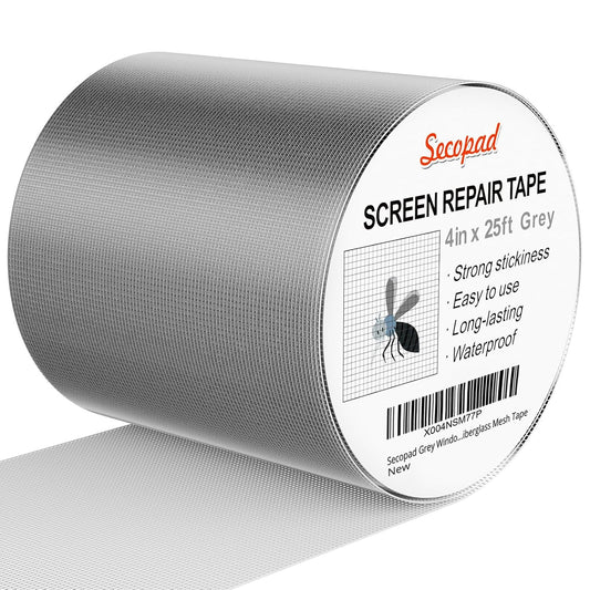 Grey Window Screen Repair Tape, 4IN X 25FT (300IN) Screen Repair Kit for Windows or Doors, Strong Adhesive Patch Kit Fiberglass Mesh Tape