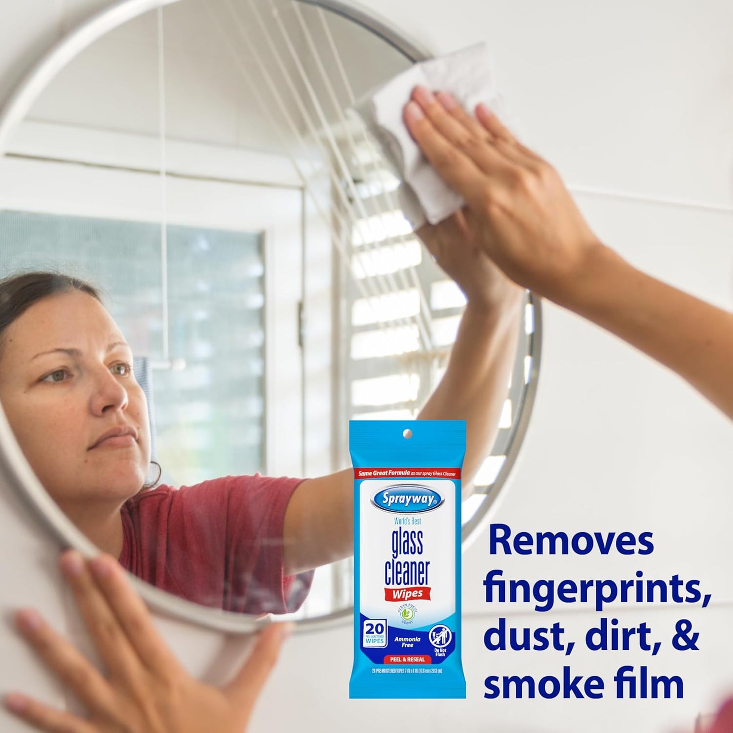 Sprayway Glass Cleaner Wipes, 20ct, Pack of 12, On-the-Go Resealable Package, Pre-Moistened, Original Ammonia-Free Formula, Removes Fingerprints, Dust, Dirt, All Glass Surfaces, 2 trays per cartons