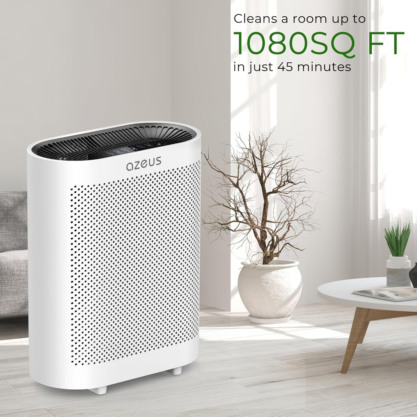 Azeus True HEPA Air Purifier GL-FS32 | 4-Stage Filtration System, Ultra-Quiet Operation, and Air Quality Sensor | Ideal for Large Rooms, Bedrooms, and Offices