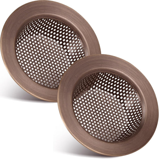 Retisee 2 Pcs Sink Strainer Stainless Steel Kitchen Sink Drain Strainer Basket Cover Mesh Hair Food Catcher, Large Wide Rim of 4.4 Diameter(Red Bronze)