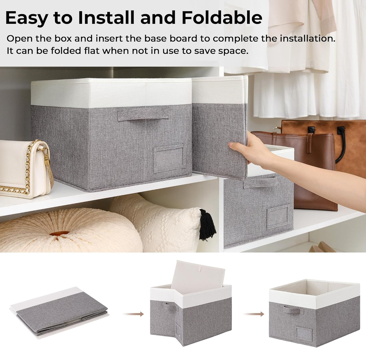 GRANNY SAYS Storage Baskets for Shelves, Fabric Storage Bins for Clothes, Closet Organization Bins, Collapsible Storage Bins with Handles, Decorative Storage Box, Extra Large, 3-Pack