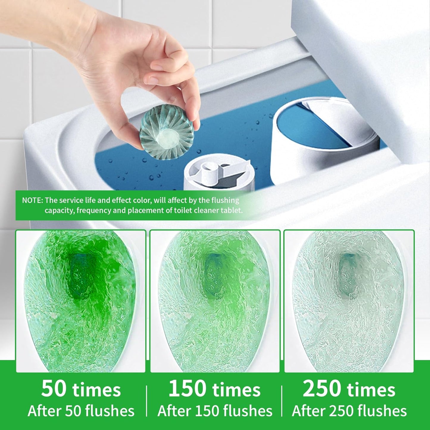 Toilet Bowl Cleaner Tablets, Automatic Toilet Bowl Cleaners, Long-Lasting Toilet Tabs Drop in Tank for Deodorizing & Descaling, Green, 12 Packs