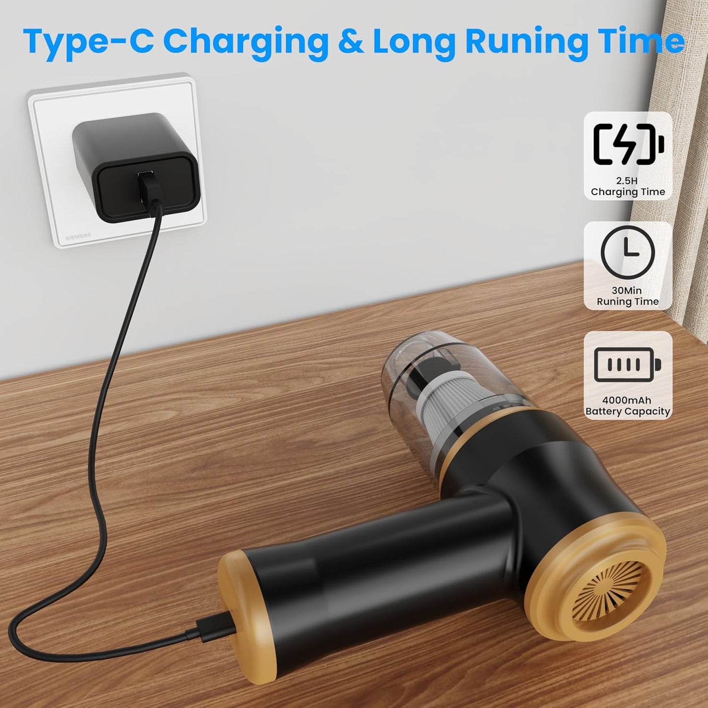 Mini Car Vacuum 15000Pa Portable Cordless Handheld Vacuum Cleaner and Air Duster with 2 Filter for Car, Sofa, Office, Pet, Home