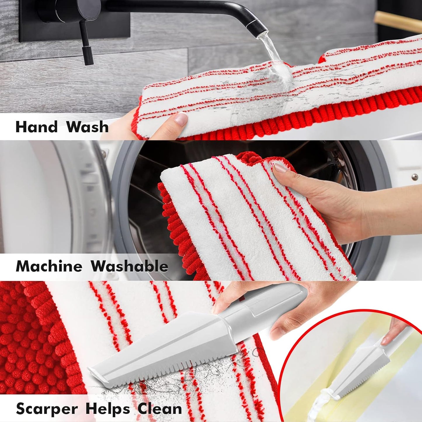 MASTERTOP Microfiber Mop for Floor Cleaning, Hardwood Dust Mop, Wet Mopping with 4 Washable Replacement Mop Pads, Floor Mops for Cleaning with 1 Scraper- White & Red