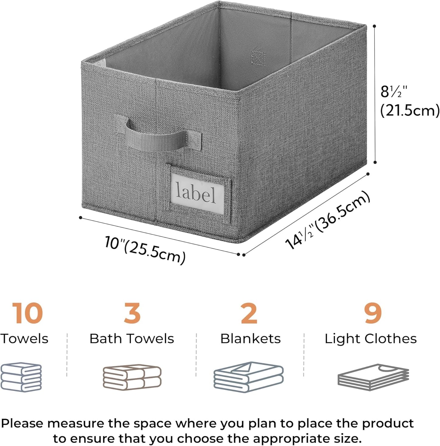 GRANNY SAYS Storage Bins for Shelves, Closet Bins with Label Holders, Fabric Storage Bin for Bedroom, Decorative Storage Containers for Organizing Living Room, Dark Gray, 3-Pack
