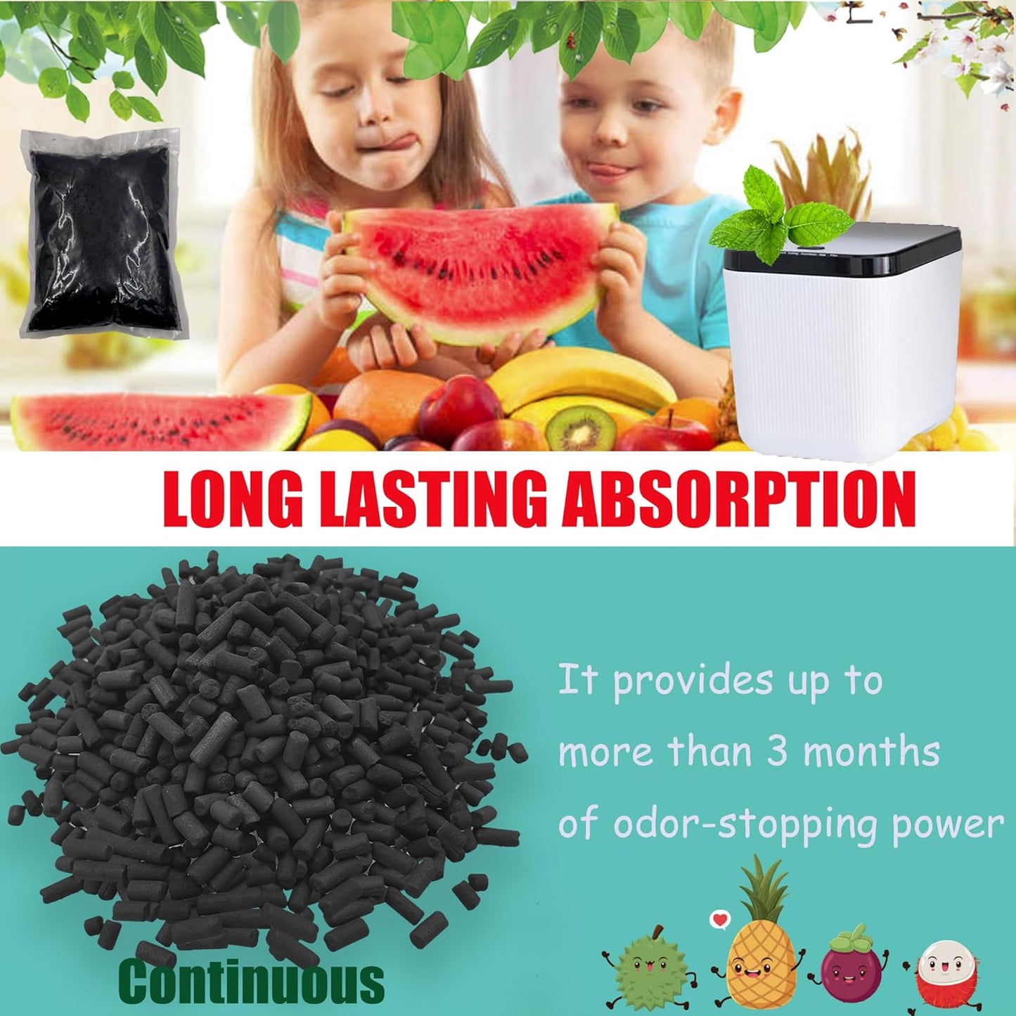 1.55 Pounds Oversized Pack Replacement Odor Absorbing Filter Refills for Smart Waste Kitchen Composter, Activated Charcoal for Electric Compost Bin Odor Control