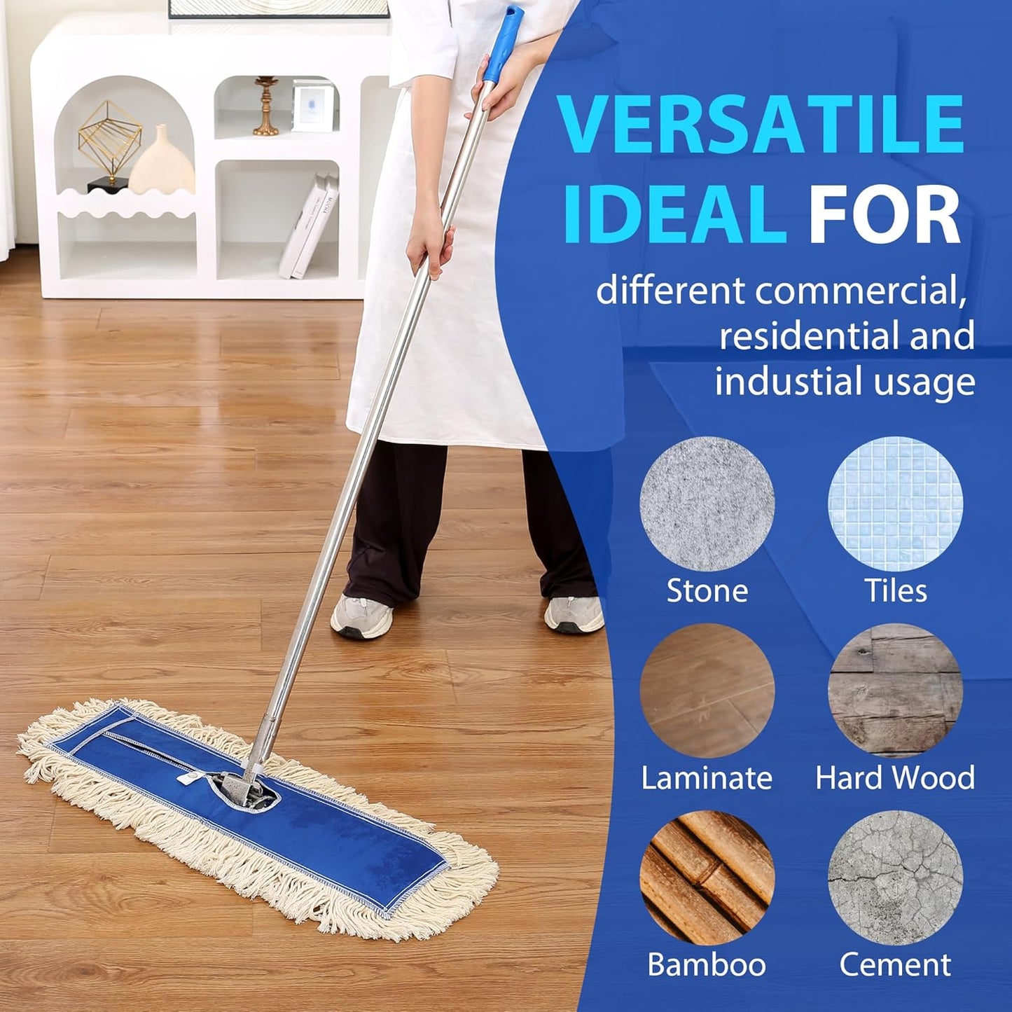 2 Pack - 24" Wide X 5 Cotton Floor Dust Mop Head Refill Short Fiber for Easy Sweep - Replacement Replacement Head for Home & Commercial Use