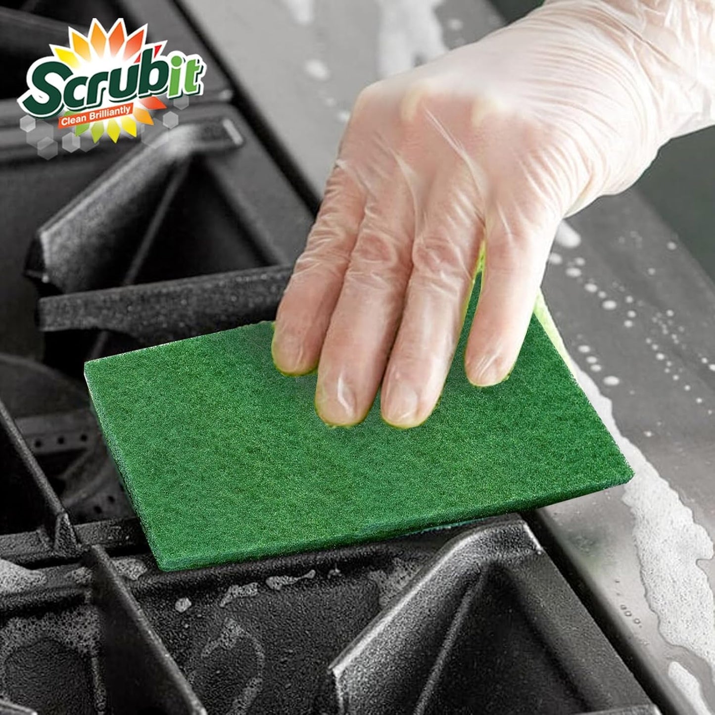 Scouring Pads - Heavy Duty Household Cleaning Scrubber with Non-Scratch Anti-Grease Technology - Reusable Scrubbing Pads – Green, 24 Pack