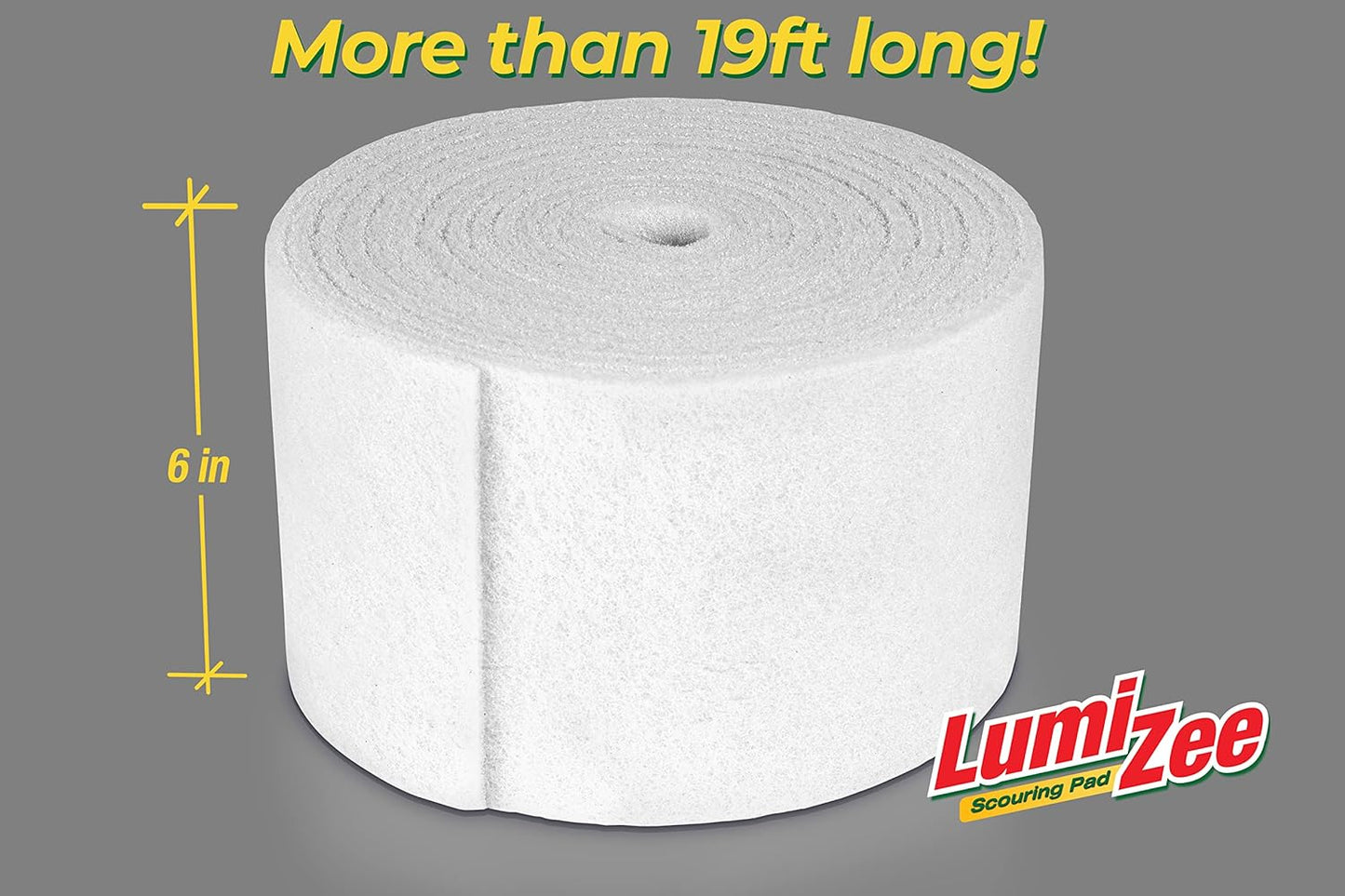 Non-Scratch White Scrubbing Pads Roll 19ft Economy Size Sponge Scouring Pad 19ft x 6in x 0.3in (6m x 15cm x 8mm) Tough Stains for Cleaning Pans Dishes Stoves Kitchen Bathroom Sinks Pots Walls Windows