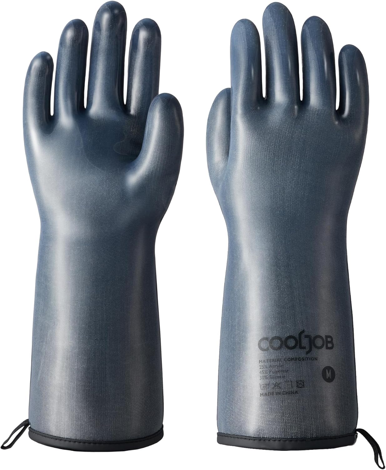 COOLJOB Heat Resistant Oven Gloves, Waterproof Liquid Silicone BBQ Grilling Gloves for Barbecue, Kitchen Cleaning, Baking, Food Contact, Black, Medium