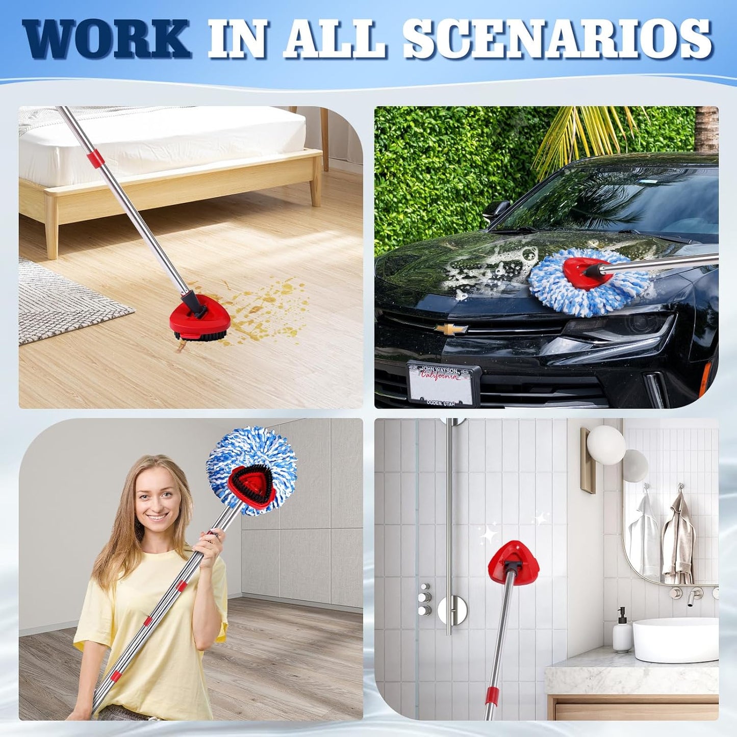 4 Pack Spin Mop Replacements Head Compatible for Oceda RinseClean 2-Tank System,Microfiber Spin Mop Refills Head,1 Mop Scrub Brush + 1 Mop Base + 4 Pack Cleaning Floor Mop Head