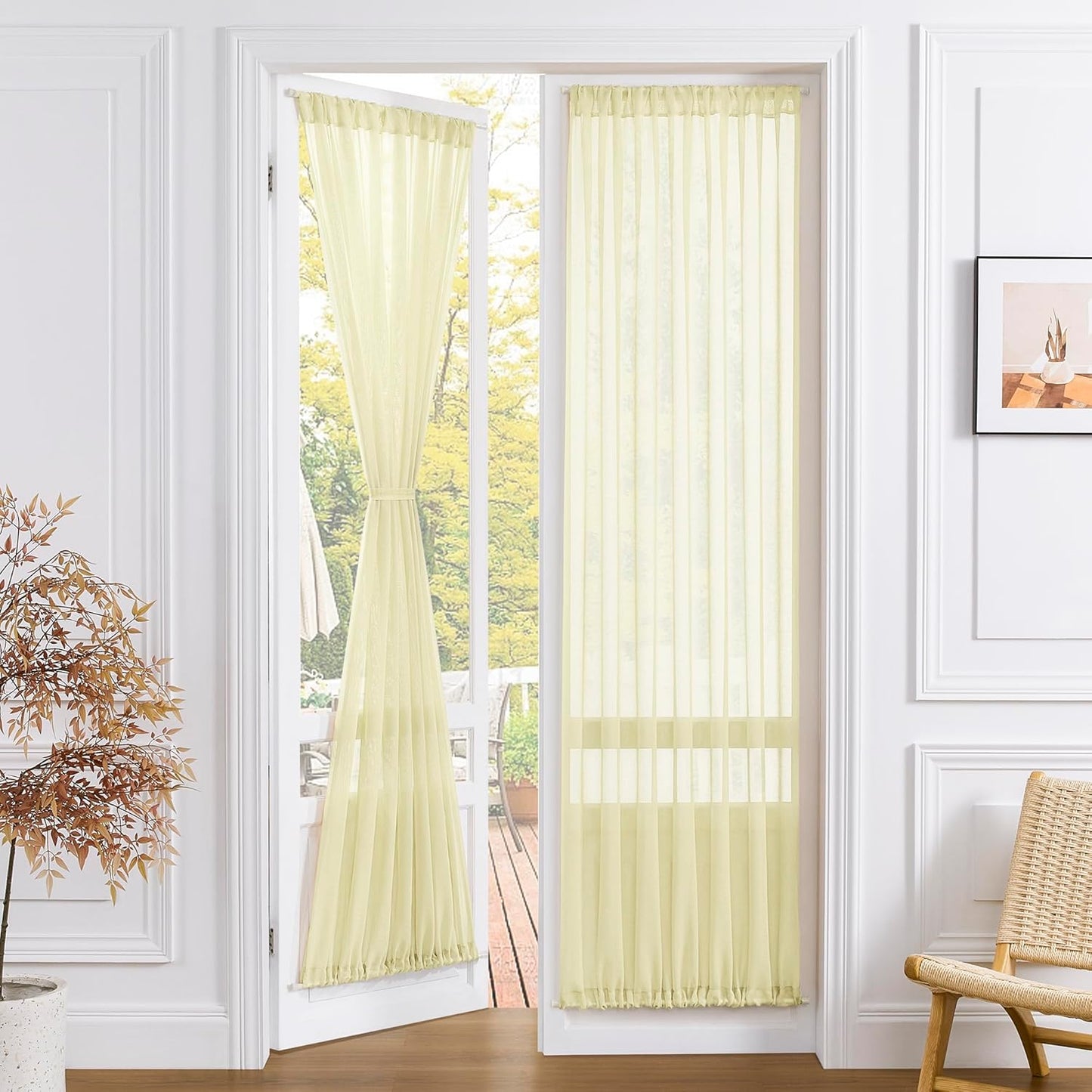 Tollpiz Sheer Door Curtain Closet Linen Textured Curtains Sheer Doorway Light Filtering Voile Patio Door Rod Pocket Curtain French Door, 54 x 72 inches Long, Transparent Yellow, Set of 1 Panel