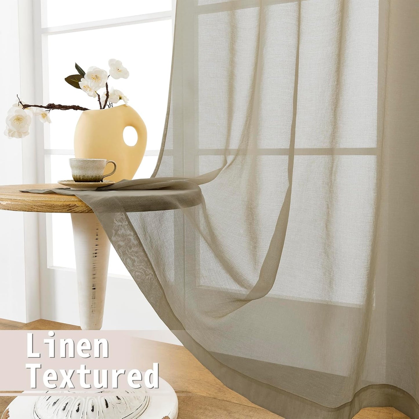 Tollpiz Short Sheer Door Curtains Closet Linen Textured Curtains Sheer Doorway Light Filtering Voile Patio Glass Door Rod Pocket Curtain French Door, 54 x 40 inches Long, Taos Taupe, Set of 1 Panel