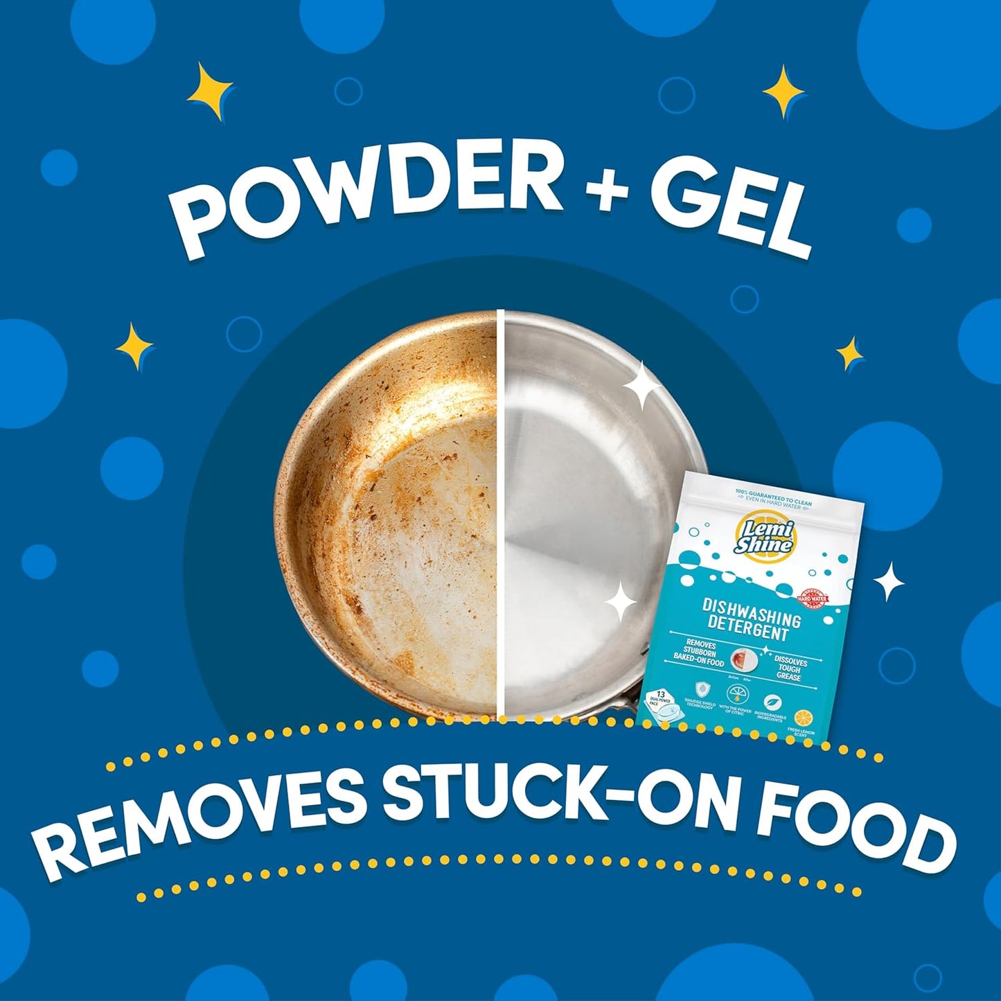 Lemi Shine Natural Dishwasher Pods | All-In-One Powder & Gel Dishwasher Detergent Pods with Powerful Citric Acid | Eco Friendly Dish Wash Cleaning Supplies (13 Count)