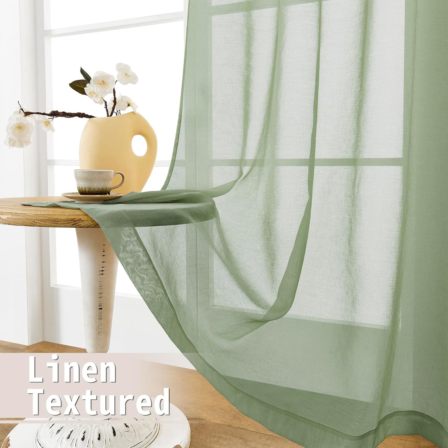 Tollpiz Small Sheer Door Curtain Closet Linen Textured Curtain Sheers Doorway Light Filtering Voile French Door Rod Pocket Curtains Patio Door, 25 x 40 inches Long, Sage Green, Set of 1 Panel