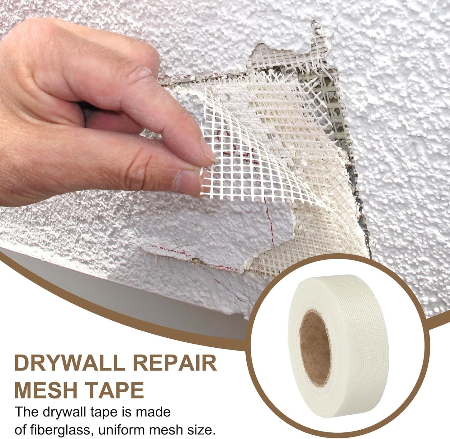 PATIKIL Drywall Repair Mesh Tape, 2 inch x 164 ft Fiberglass Repair Patch Self-Adhesive Dry Wall Joint Tape 12 Mesh Wall Hole Crack and Seam Patch, White