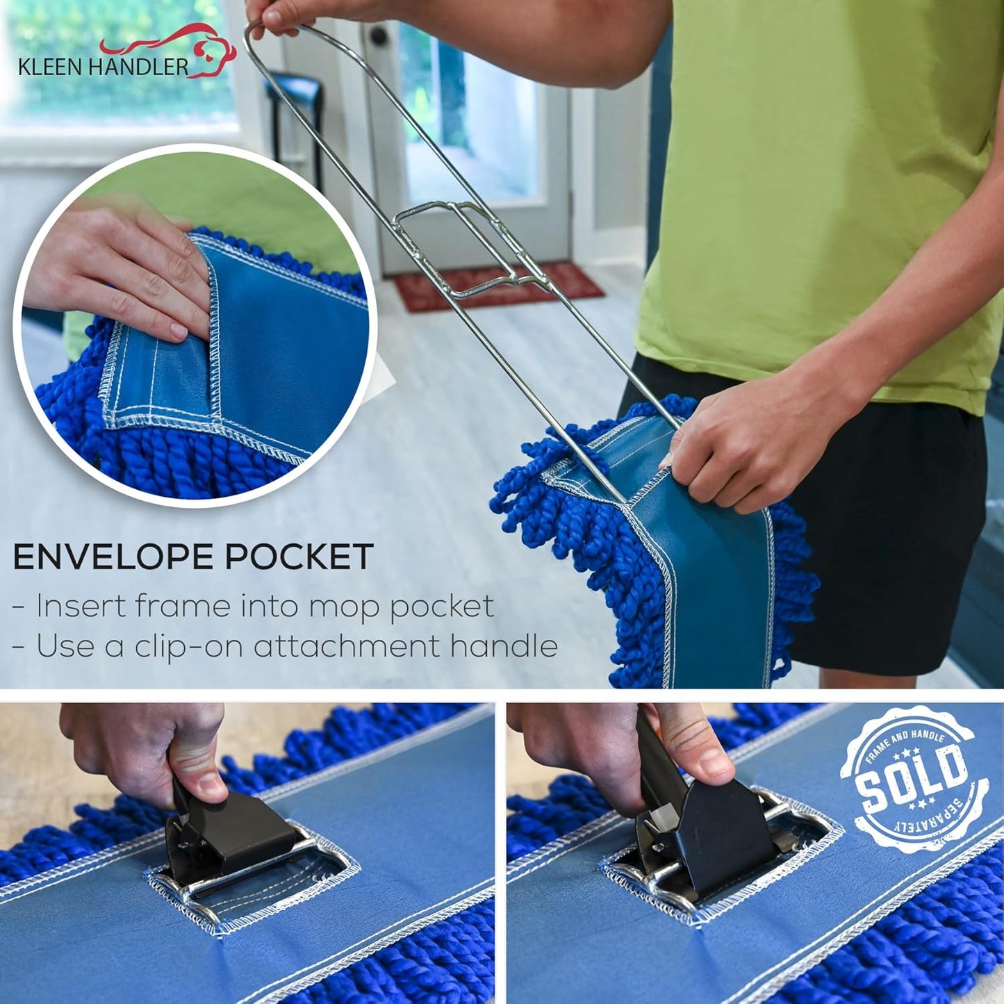 KLEEN HANDLER 24 Inch Microfiber Dust Mop Bulk Pack of 12, Medium Washable Commercial Dust Mop, Sweeper, Janitorial Dust Mop Head Replacement, Push Mop Broom, Blue