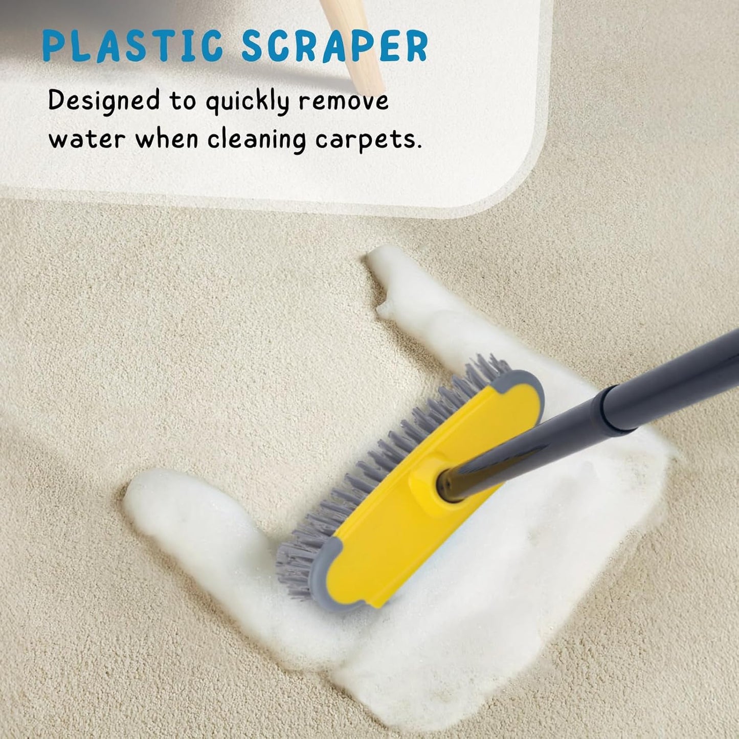 Deck Brush with Long Handle, Floor Scrub Broom for Shower, 50'' Outdoor Scrubber for Carpet, Boat, Patio, Garage, Concrete Cleaning