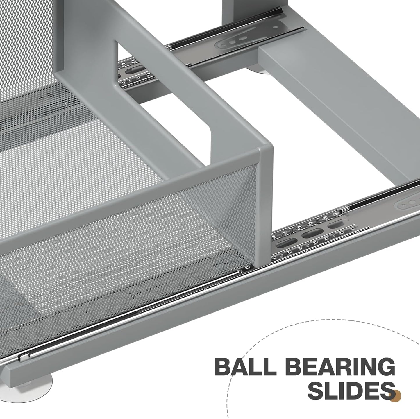 1 Pack 15.74IN-Depth Under Sink Organizer With Next-Gen Ball-Bearing Slides,2-Tier Pull Out Cabinet Storage,Height Adjustable Drawer Shelf for Bathroom,Kitchen,Laundry,Cabinet,Pantry-Gun Gray