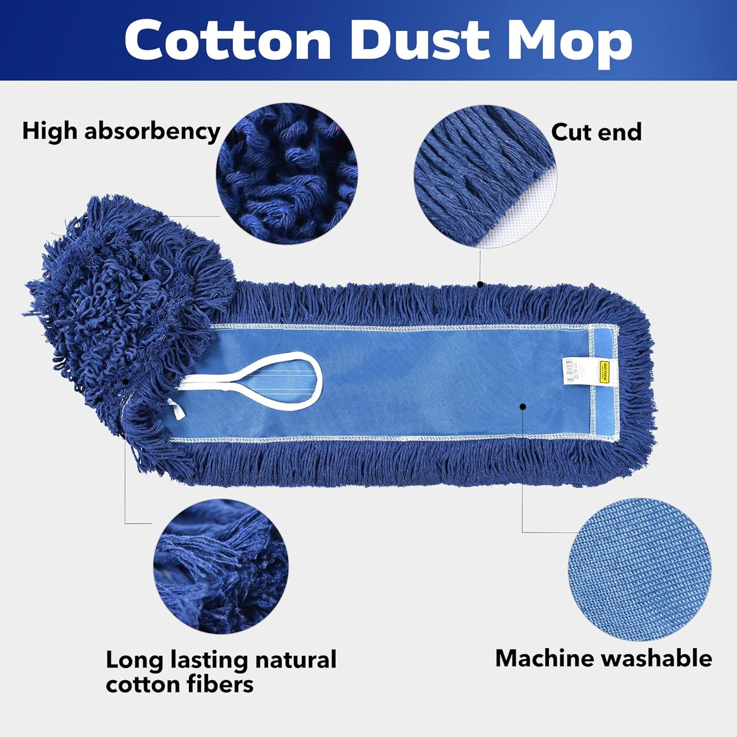 Matthew Cleaning 24'' Industrial Strength Cotton Dust Mop Refill Washable Replacement Heads for Residential & Commercial Use Fit Standard Dust Mop Frames, Hardwood, Laminate, Concrete Floors 12 Pack